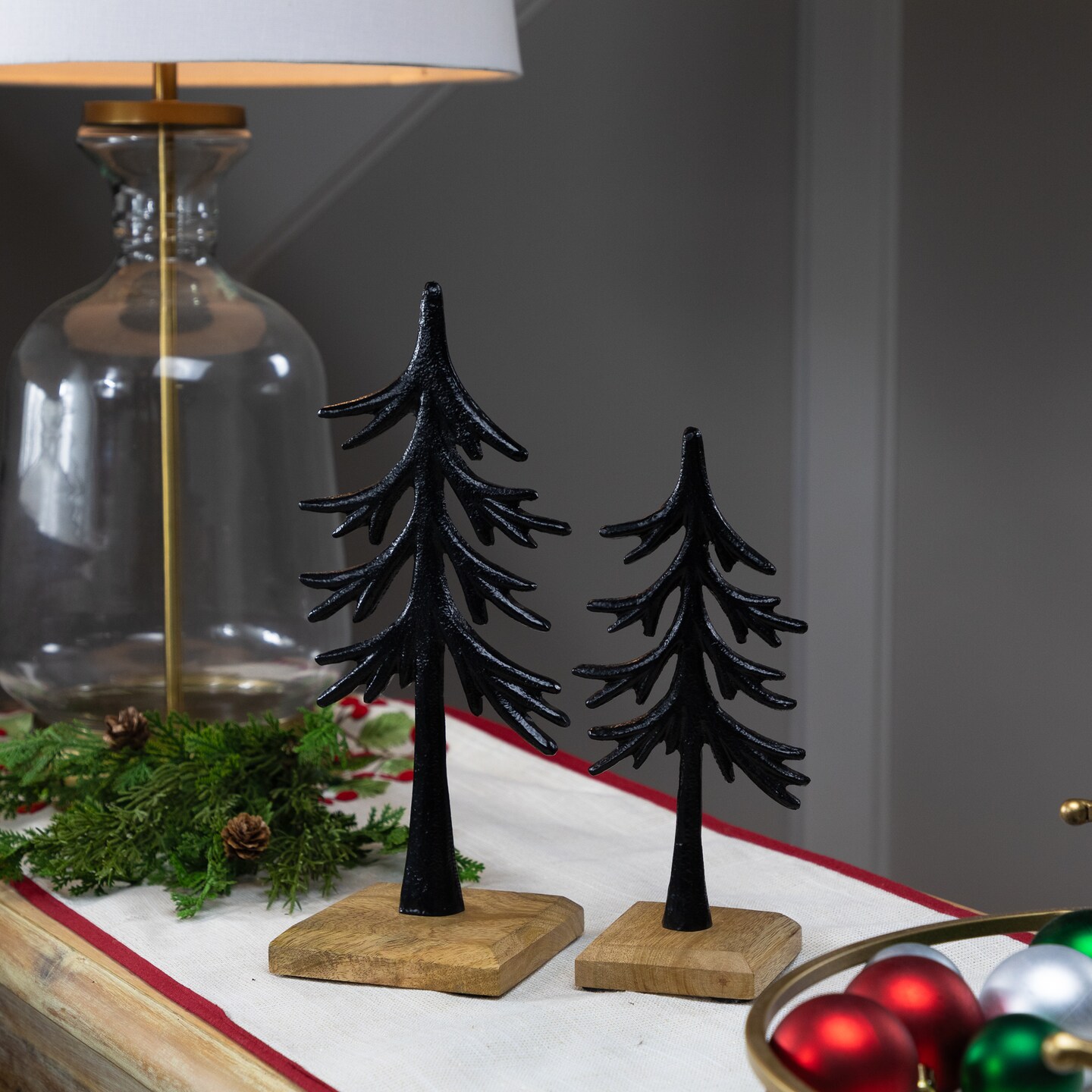 Northlight Metal Trees with Wood Base Christmas Decorations - 11" - Black - Set of 2