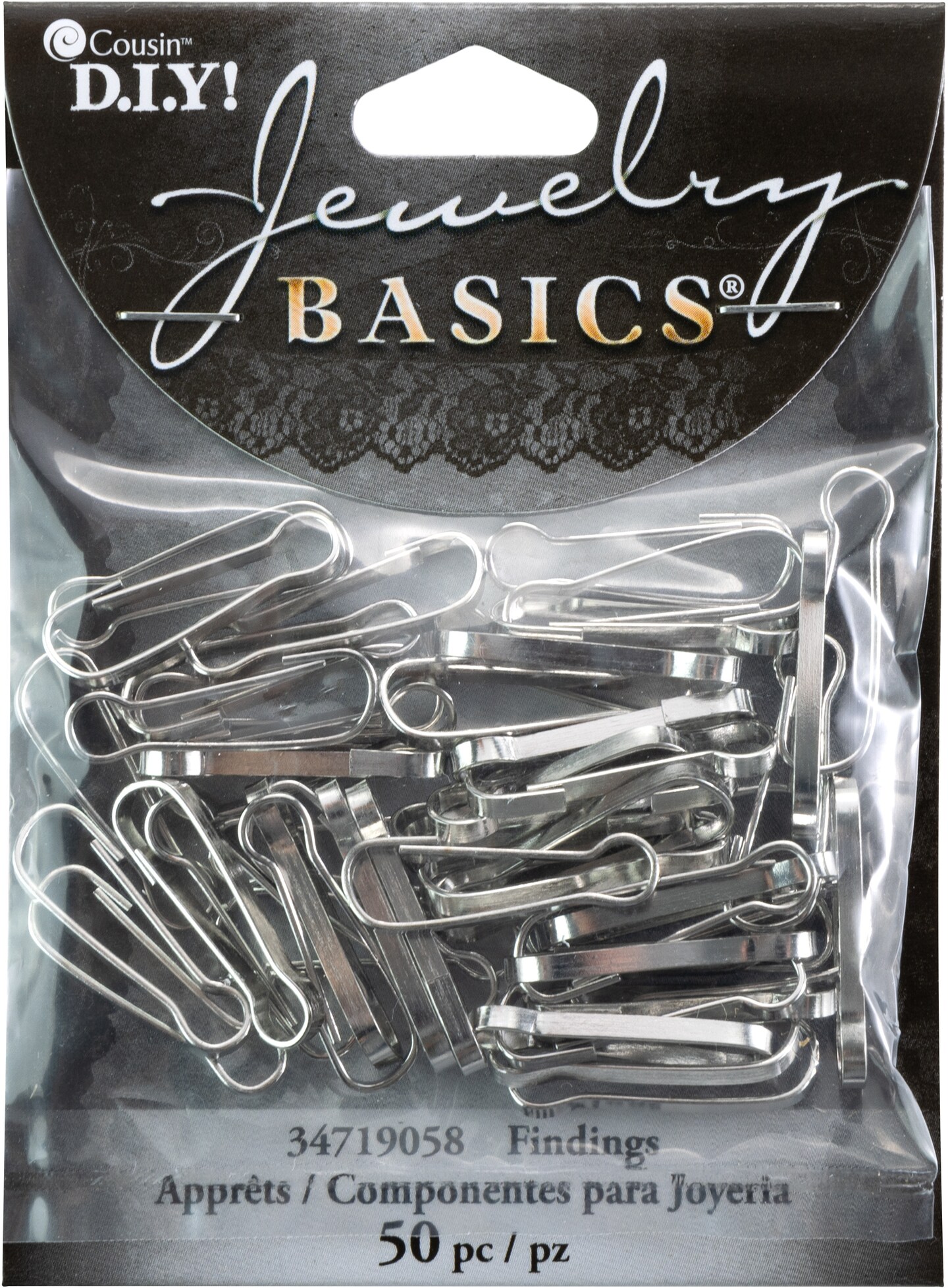 CousinDIY Jewelry Basics Metal Findings 50/Pkg-Silver Lanyard Hooks