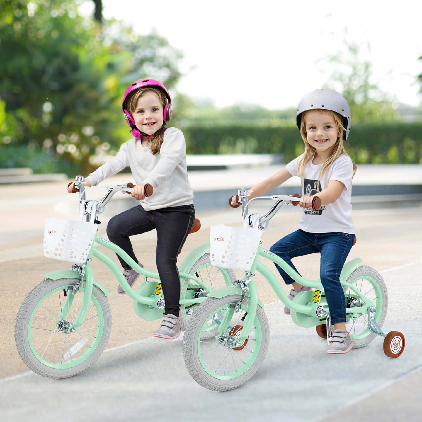 Costway 14&#x27;&#x27; Kid&#x27;s Bike with Removable Training Wheels &#x26; Basket for 3-5 Years Old Pink/Blue/Green/Beige/Purple/Light Blue