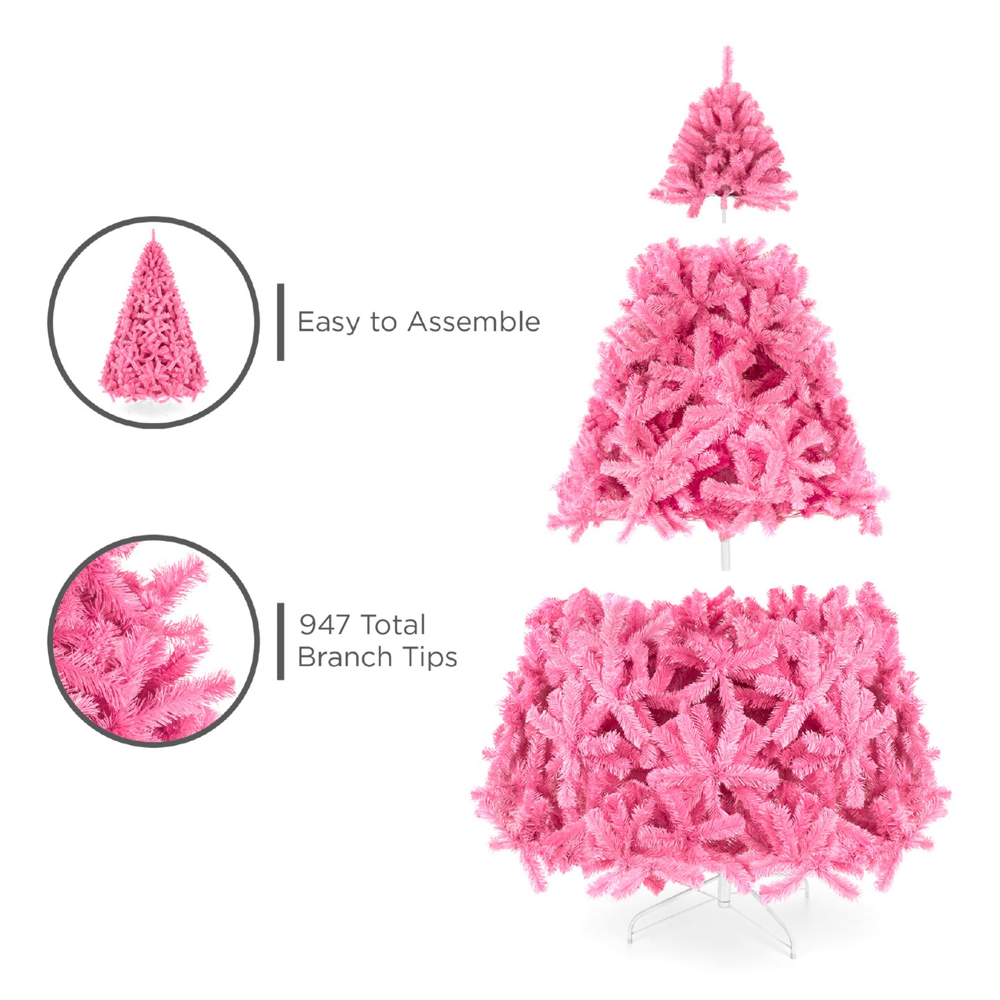 Best Choice Products Artificial Pink Christmas Full Tree Festive Holiday Decoration w/ Stand
