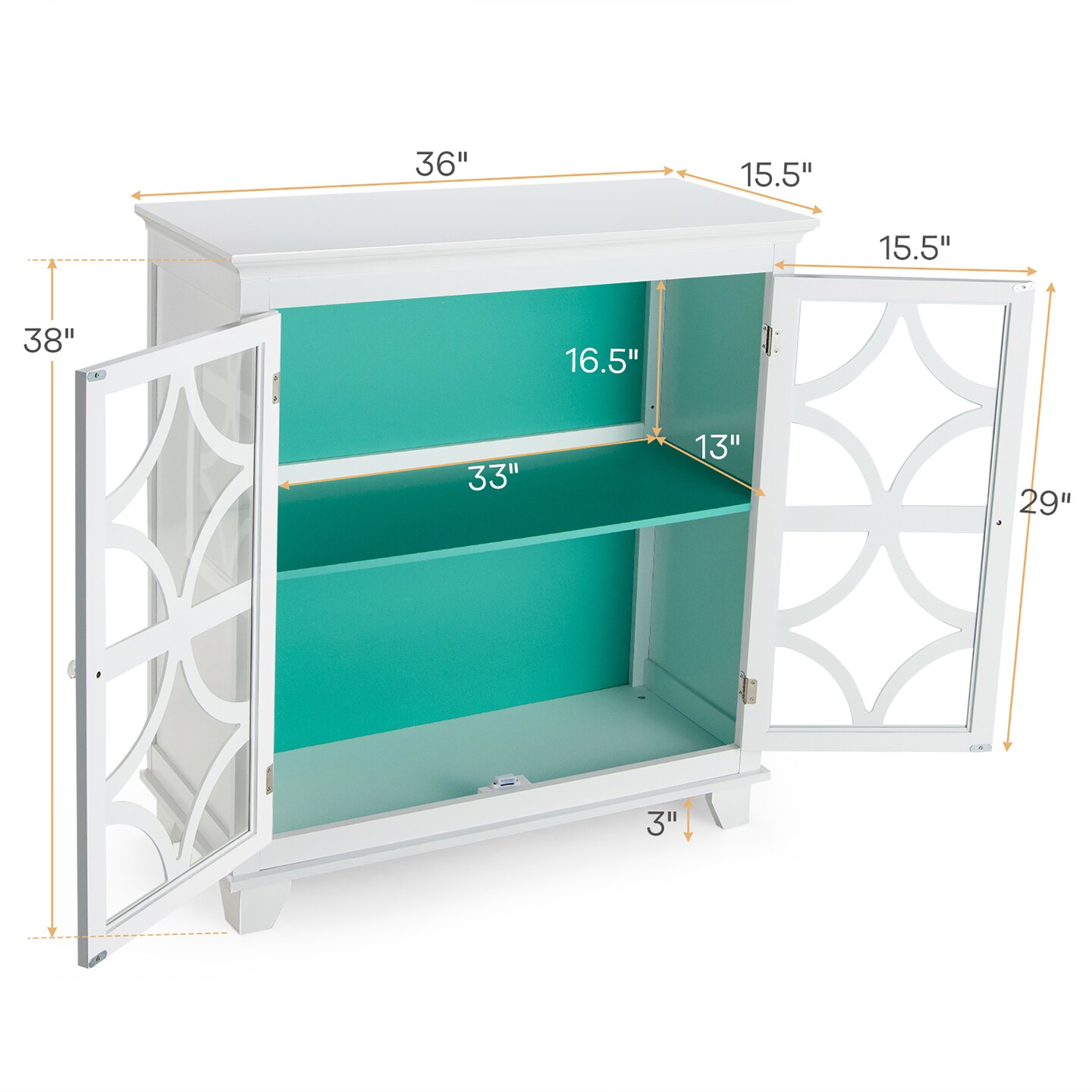 Costway Kitchen Storage Cabinet Buffet Sideboard w/ Glass Doors &#x26; Adjustable Shelf