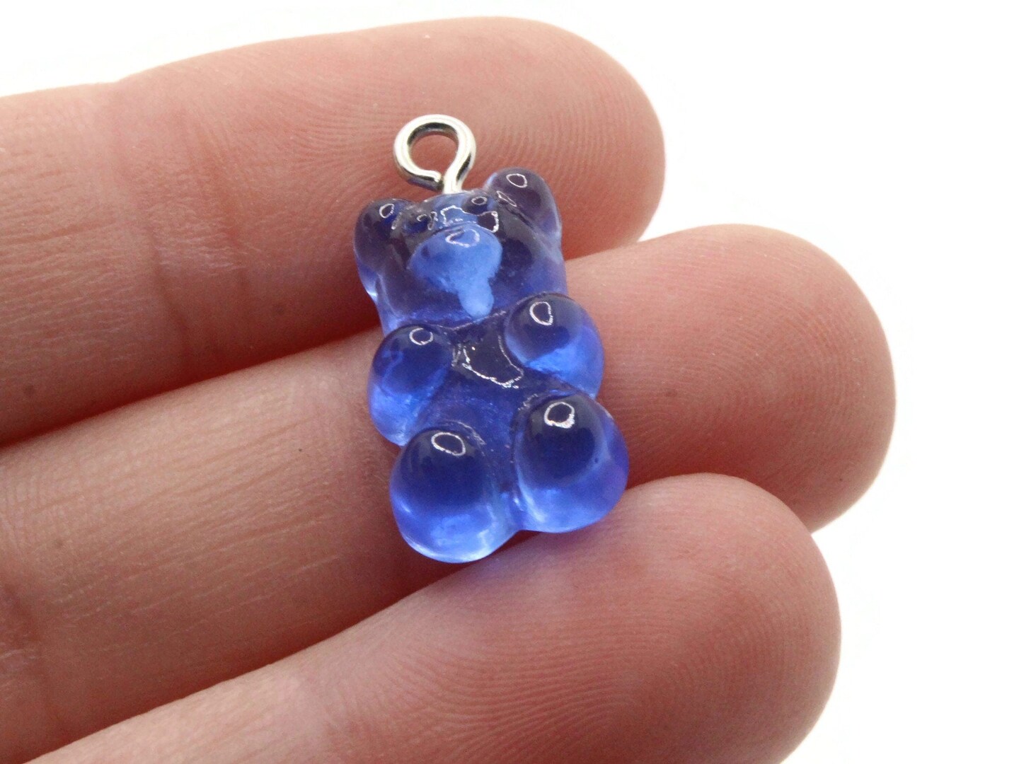5 20mm Royal Blue Gummy Bear Charms - Resin Pendants with Platinum Colored Loops