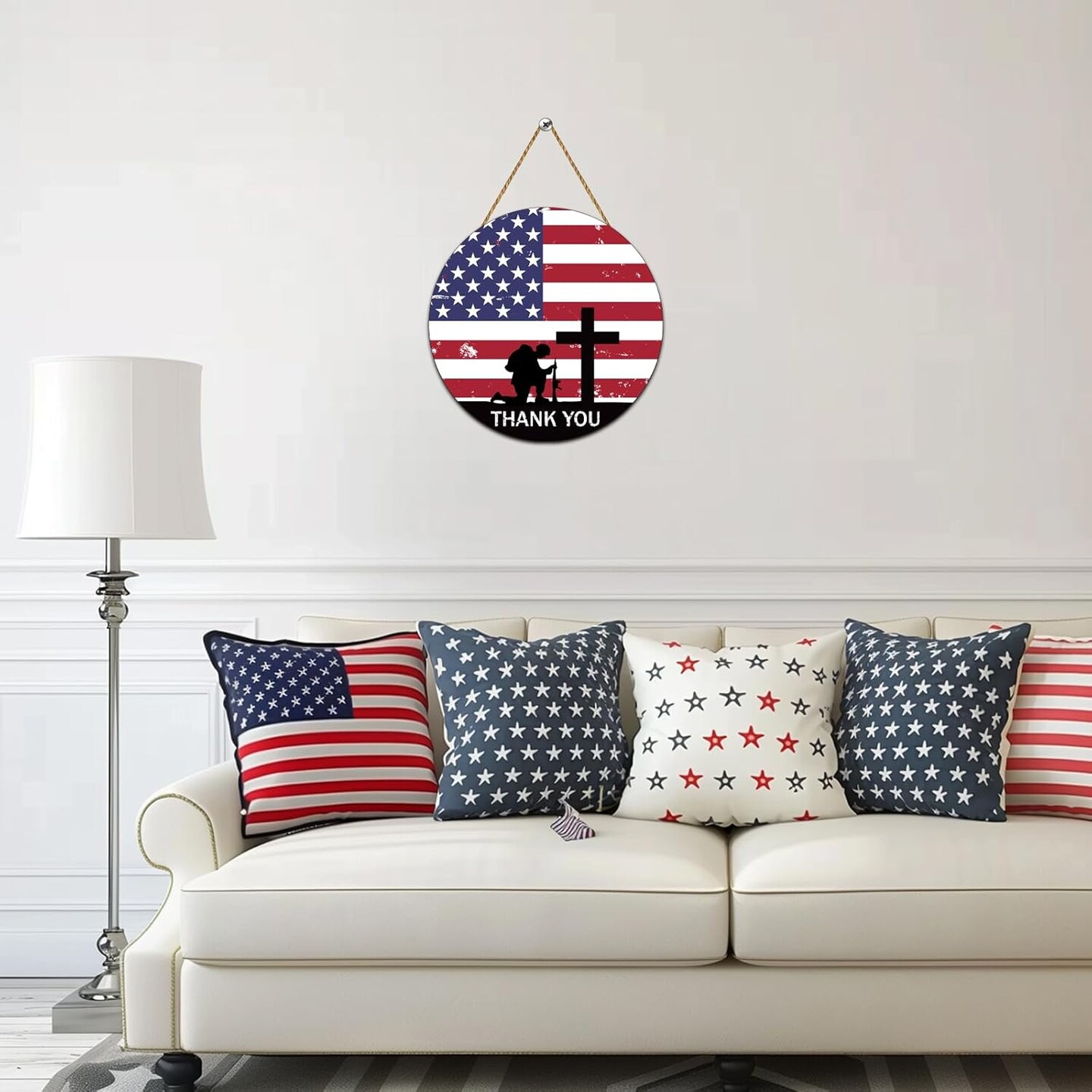 Memorial Day Decorations American Soldier Thank You Hanging Sign Memorial Day Wreath Patriotic Wreath Wooden Wall Decor