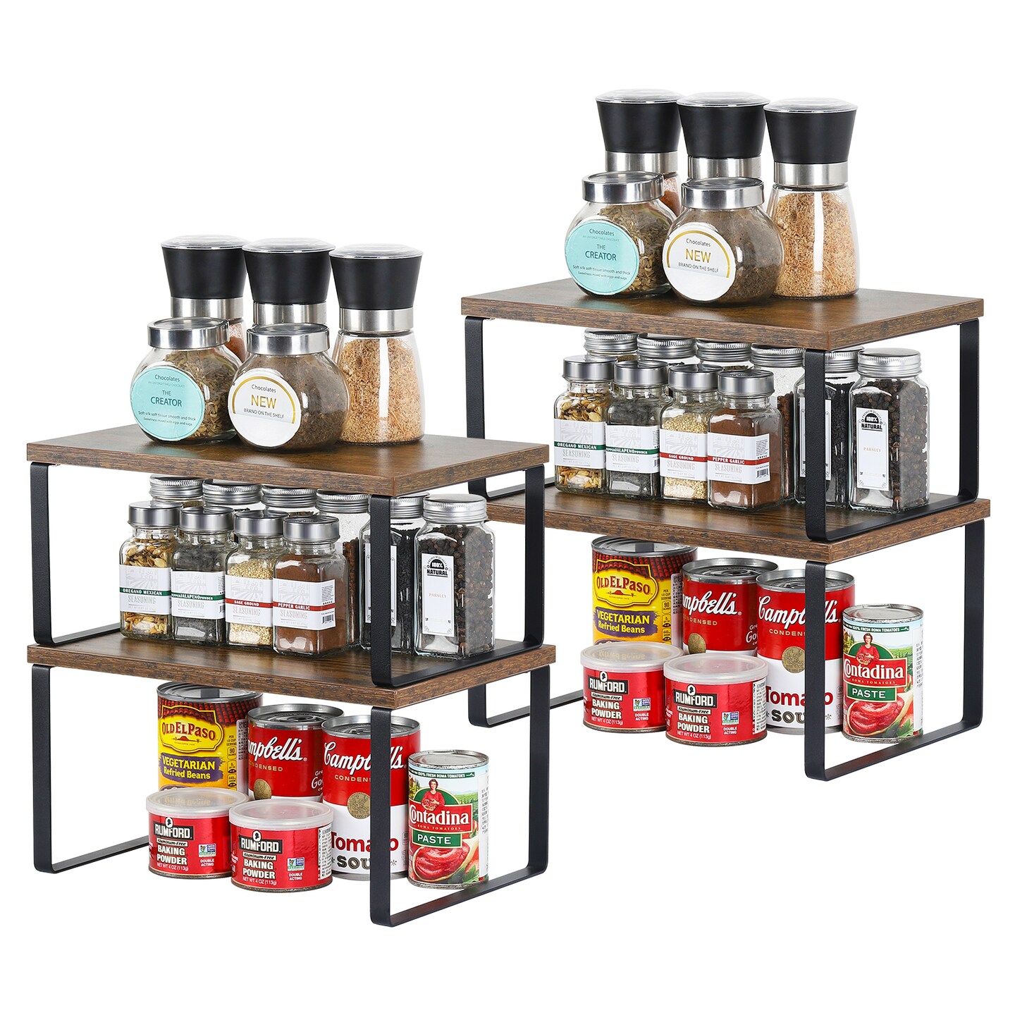 4-Pack Stackable Expandable Cabinet Shelf Organizer – Wood & Metal Counter Rack for Kitchen, Bathroom, Pantry (Multi-Configurable, Easy Install)