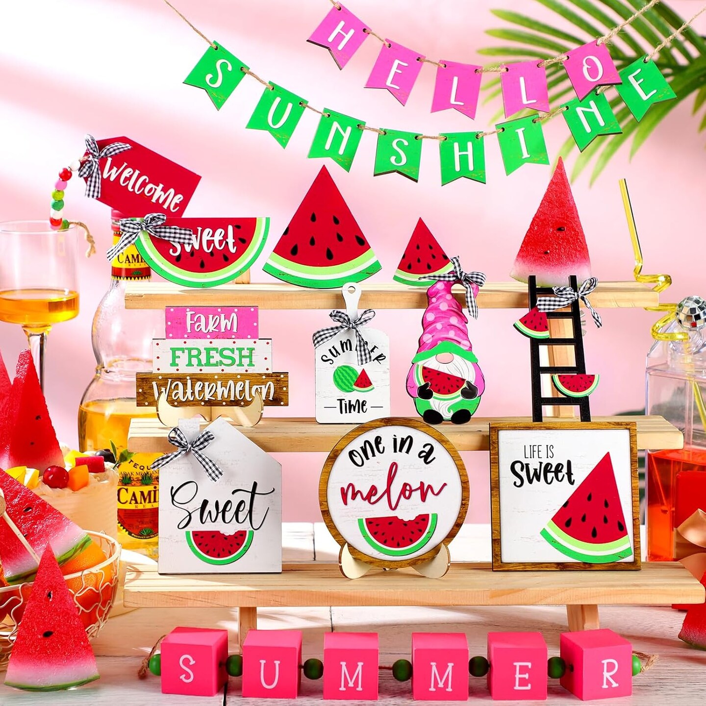 25 Pcs Summer Tabletop Decor Watermelon Table Signs for Home Summer Kitchen Table Decoration