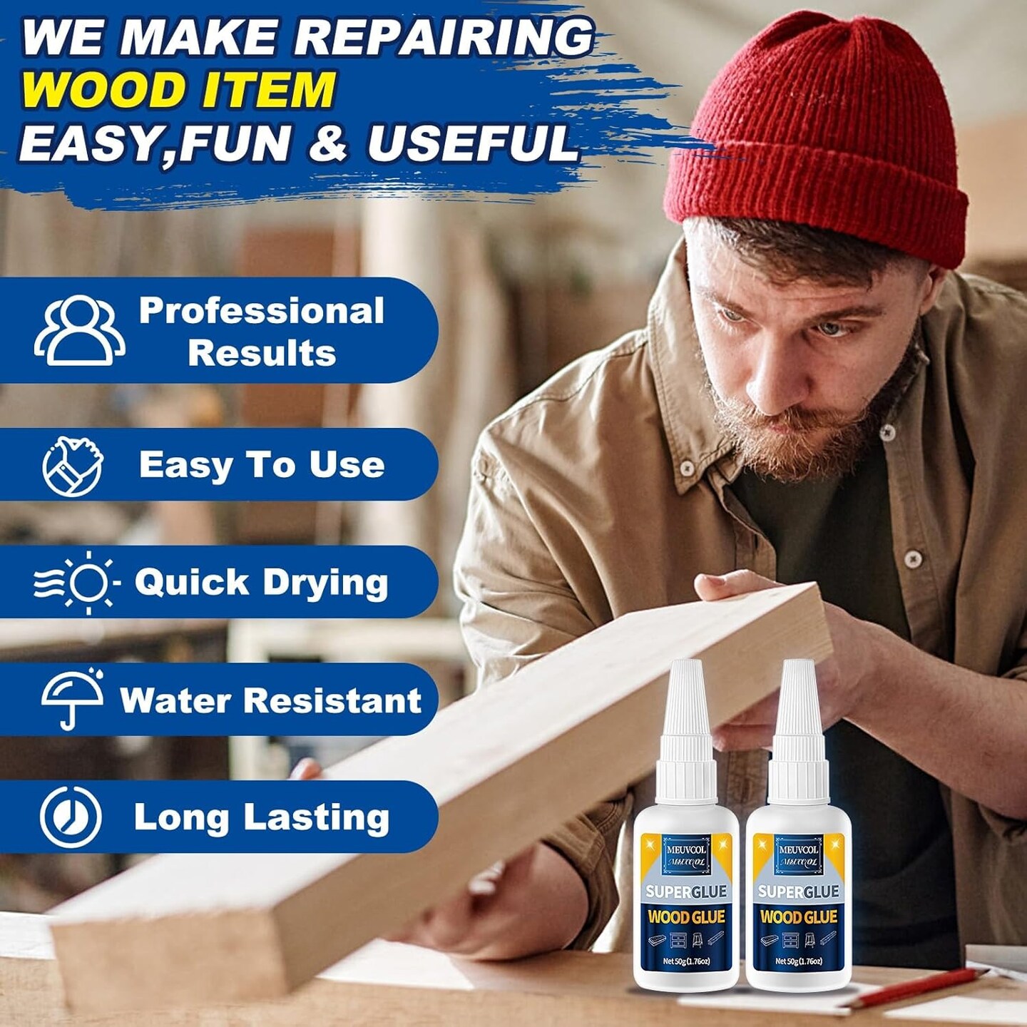 Wood Glue,Extra Strong Wood Glue for Woodworking,100g Fast Drying Super Glue for Wood,Clear Wood Glue for Furniture Heavy Duty,Furniture Glue for Garden, Crafts, DIY, Balsa,Interior &#x26; Outdoor