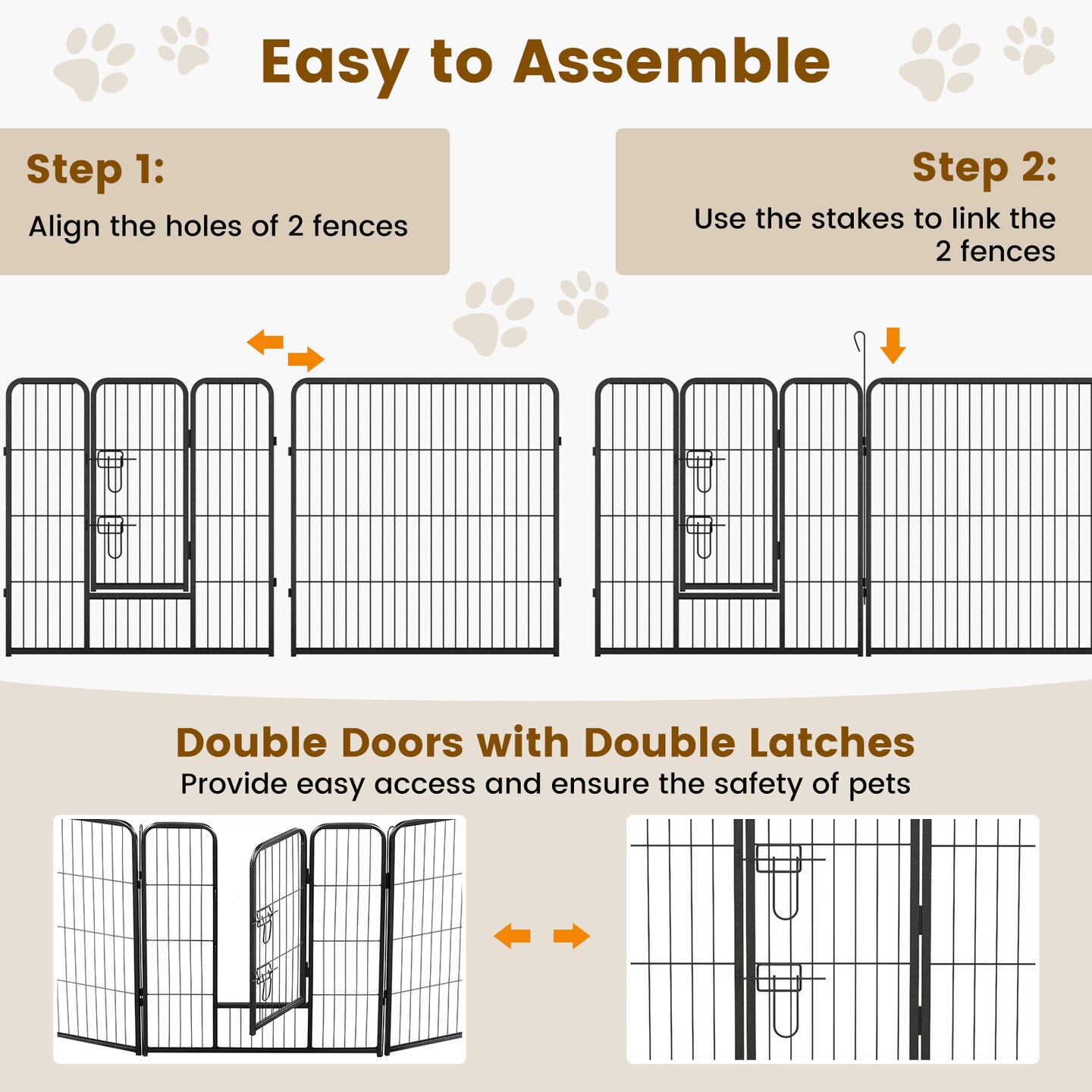Black Metal Dog Playpen with Lockable Door and Customizable Size Options