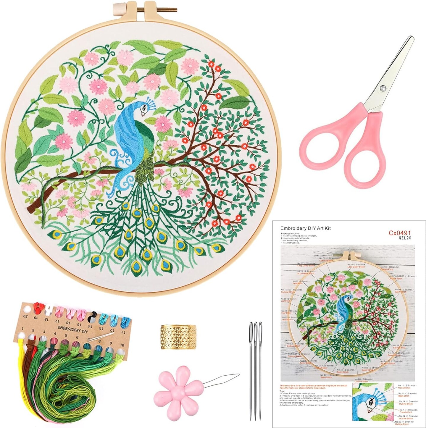 Embroidery Kit for Beginners, Embroidery Starter Kit with Pattern and Instructions 11.81 x 11.81 x 0.39 inches