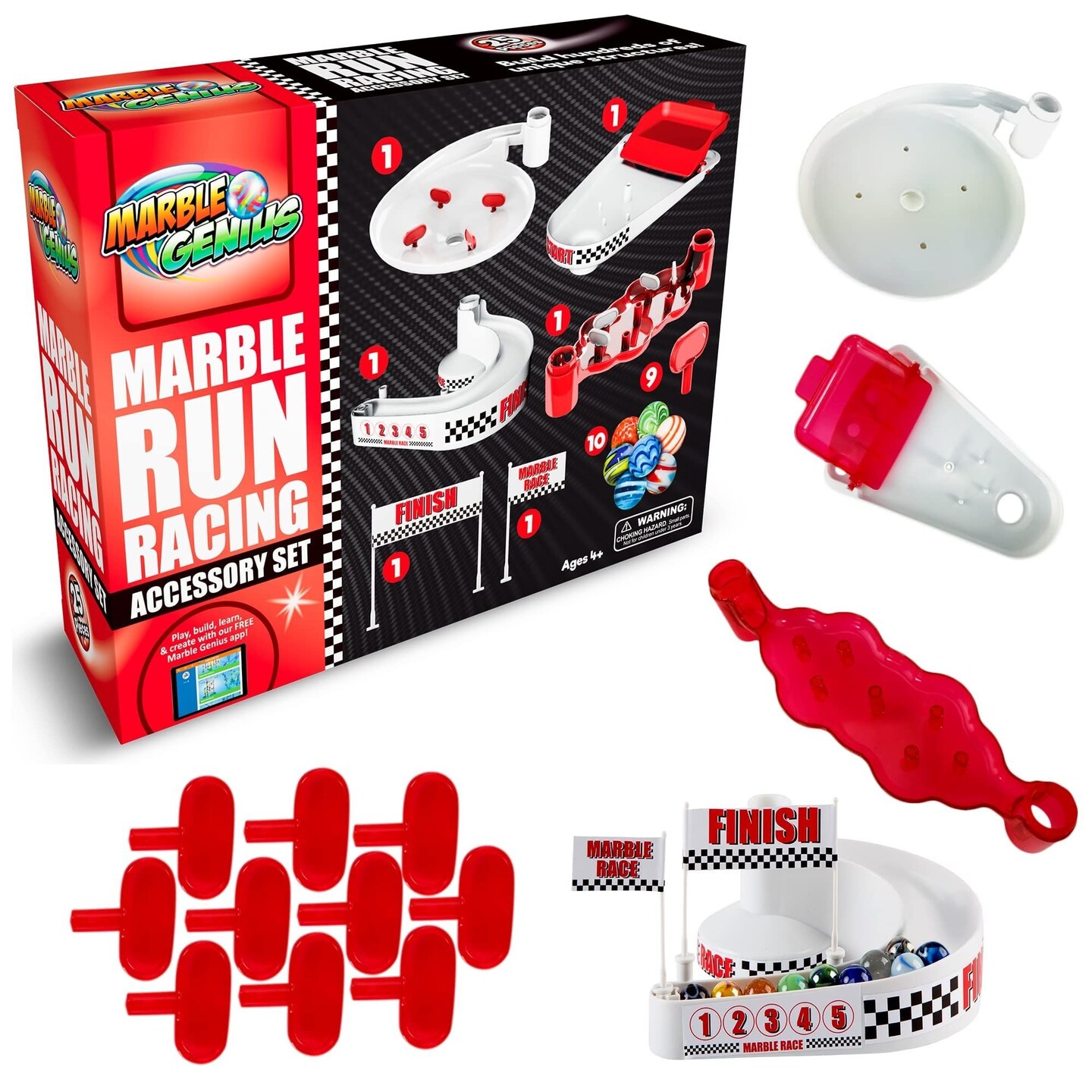 Marble Genius Marble Racing Booster Set - 25 Pieces Total (Including 10 Marbles), Construction Building Blocks Toys for Ages 3 and Above, with Instruction App Access, Add-On Set