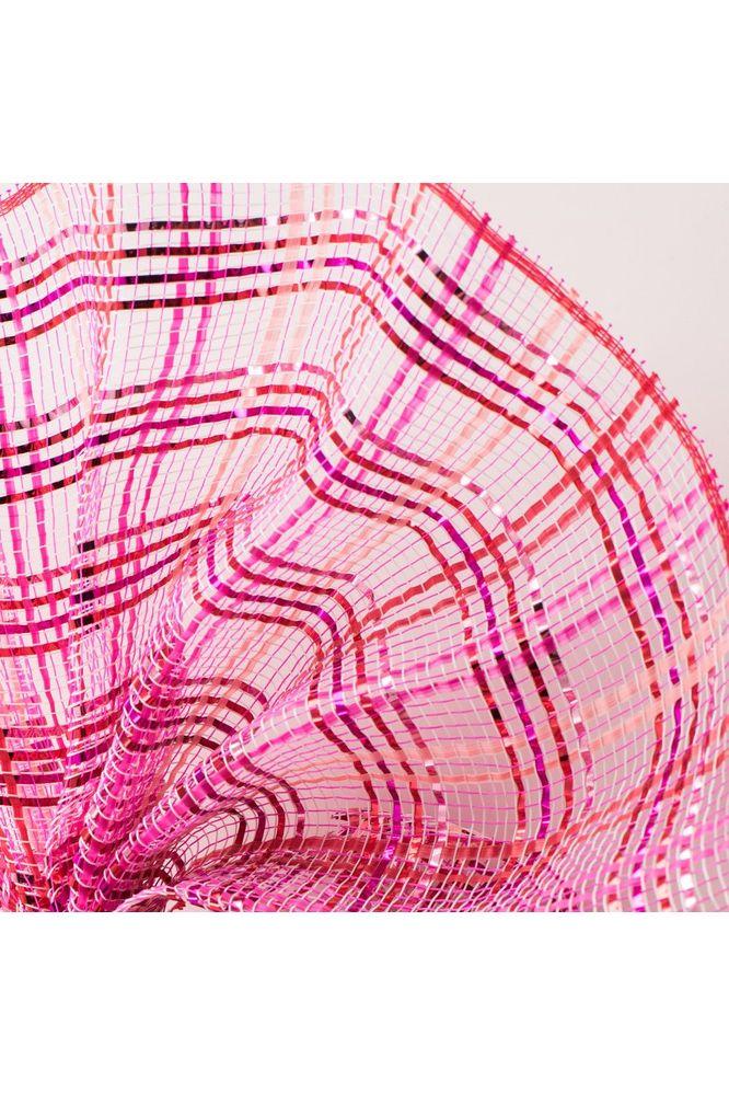 10&#x22; Vertical Foil Plaid Mesh Ribbon: Pink and Red (10 Yards)