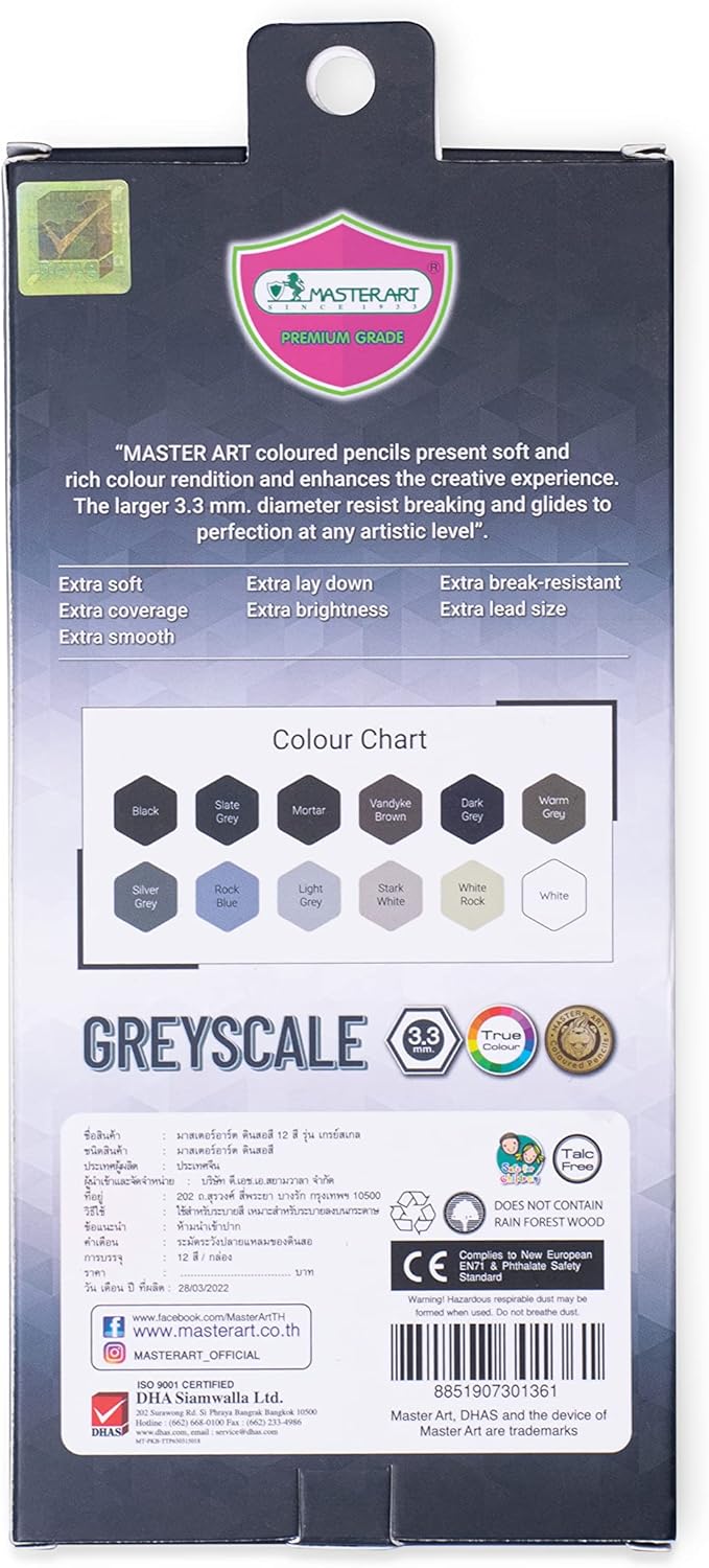 Greyscale Colored Pencils 12 Colors for Kids and Adults Coloring