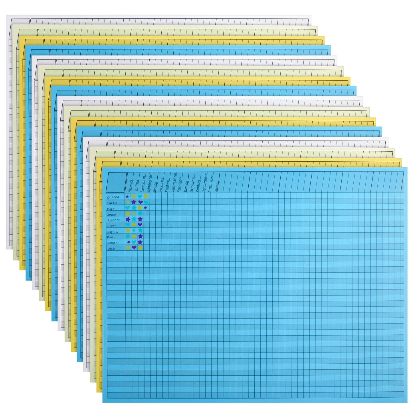 16 Pack Horizontal Incentive Charts for Classroom, Sticker Rewards Chart for Kids Behavior Progress (4 Assorted Colors, 22x17 in)