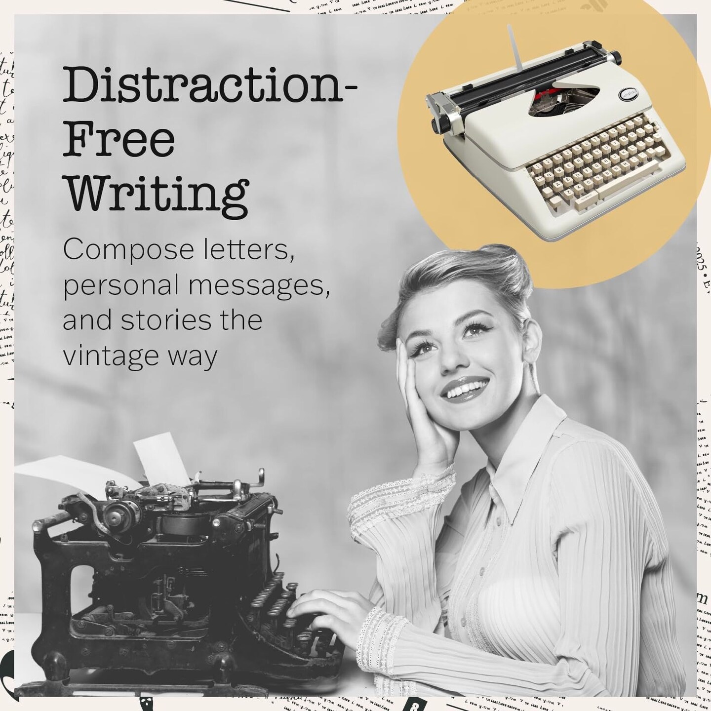 Maplefield Classic Manual Typewriter, Antique Typewriting Machine, Vintage Typewriter Decor for Home or Office, Easy Setup, Fits Standard 8 x 11 Inch Paper Sheets (Cream)