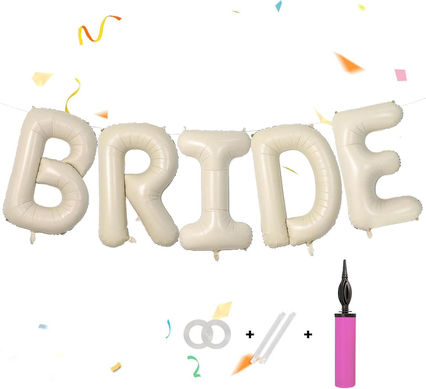 40 Inch BRIDE Balloons, Bachelorette party decorations for Bridal Shower, Large Beige Sand Bride Mylar Foil Letter Balloon, Ivory Alphabet Banner for Wedding Party Decorations