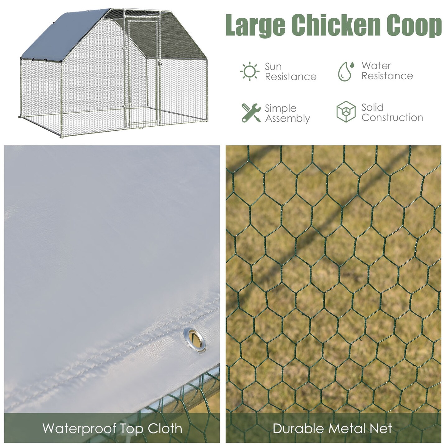 Silver Galvanized Steel Large Walk In Chicken Run Cage with PVC Coated Hexagonal Wire Mesh
