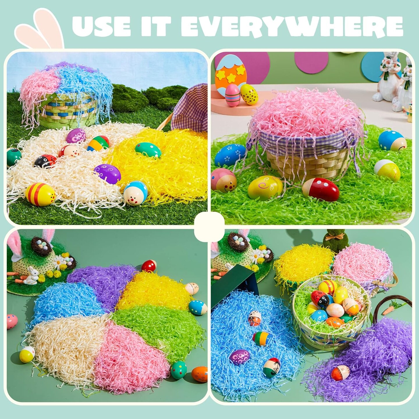 12 Oz Easter Plastic Grass in 6 Colors Shred Packaging Filler for Basket Filling