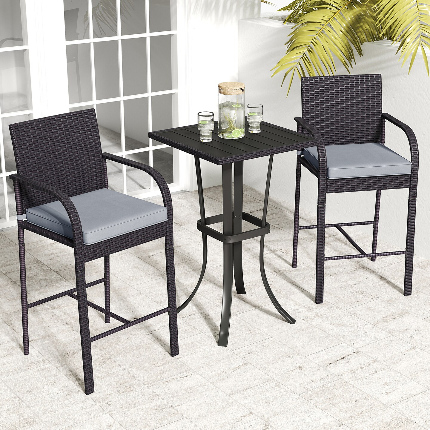 3-Piece Patio Bar Height Chairs and Square Table Set Perfect for Any Outdoor Setting