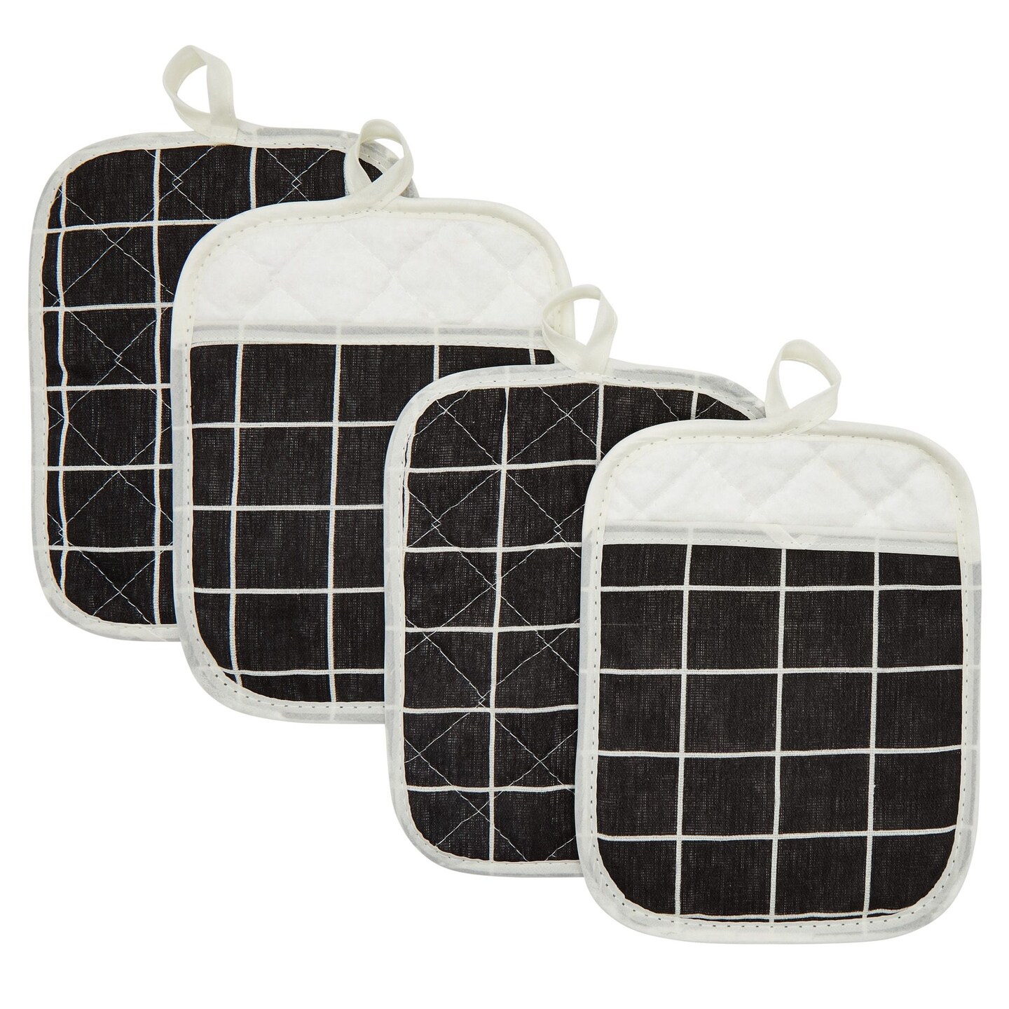 Black Grid Pot Holders, Hot Pads for Kitchen Counter and Pan Handles (7x8.5 In, 4 Pack)