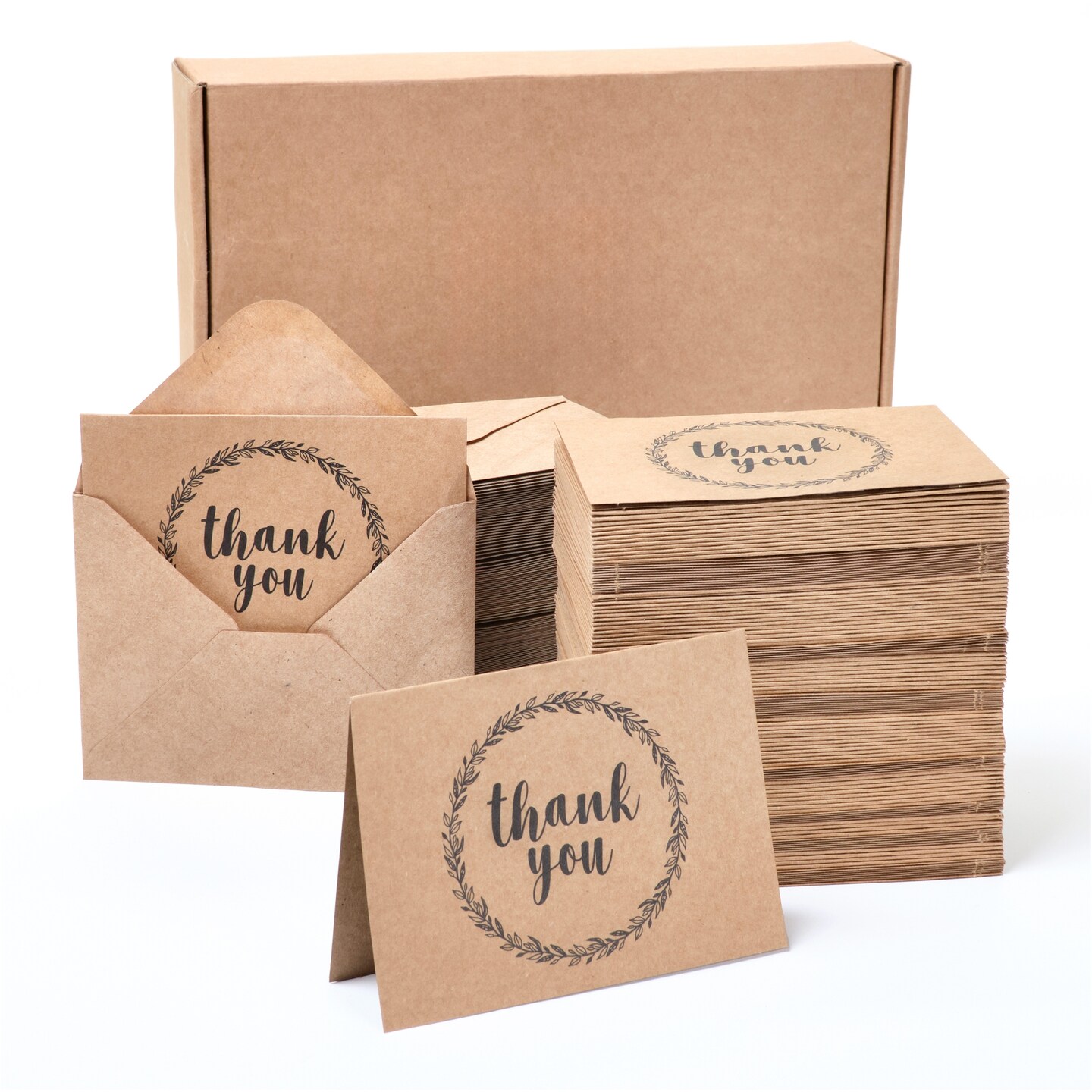 120 Pack 3.5x5-inch Bulk Kraft Thank You Cards with Envelopes - Blank Appreciation Gift Notes for Wedding, Teachers and Kids