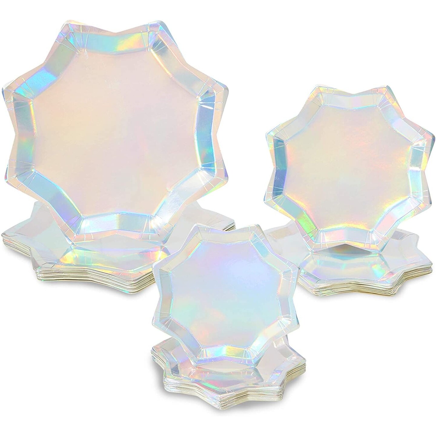 Sparkle and Bash 72 Pack Holographic Octagon Shaped Party Plates, 72-Pack (3 Sizes: 5.5, 8, and 10.5 In)