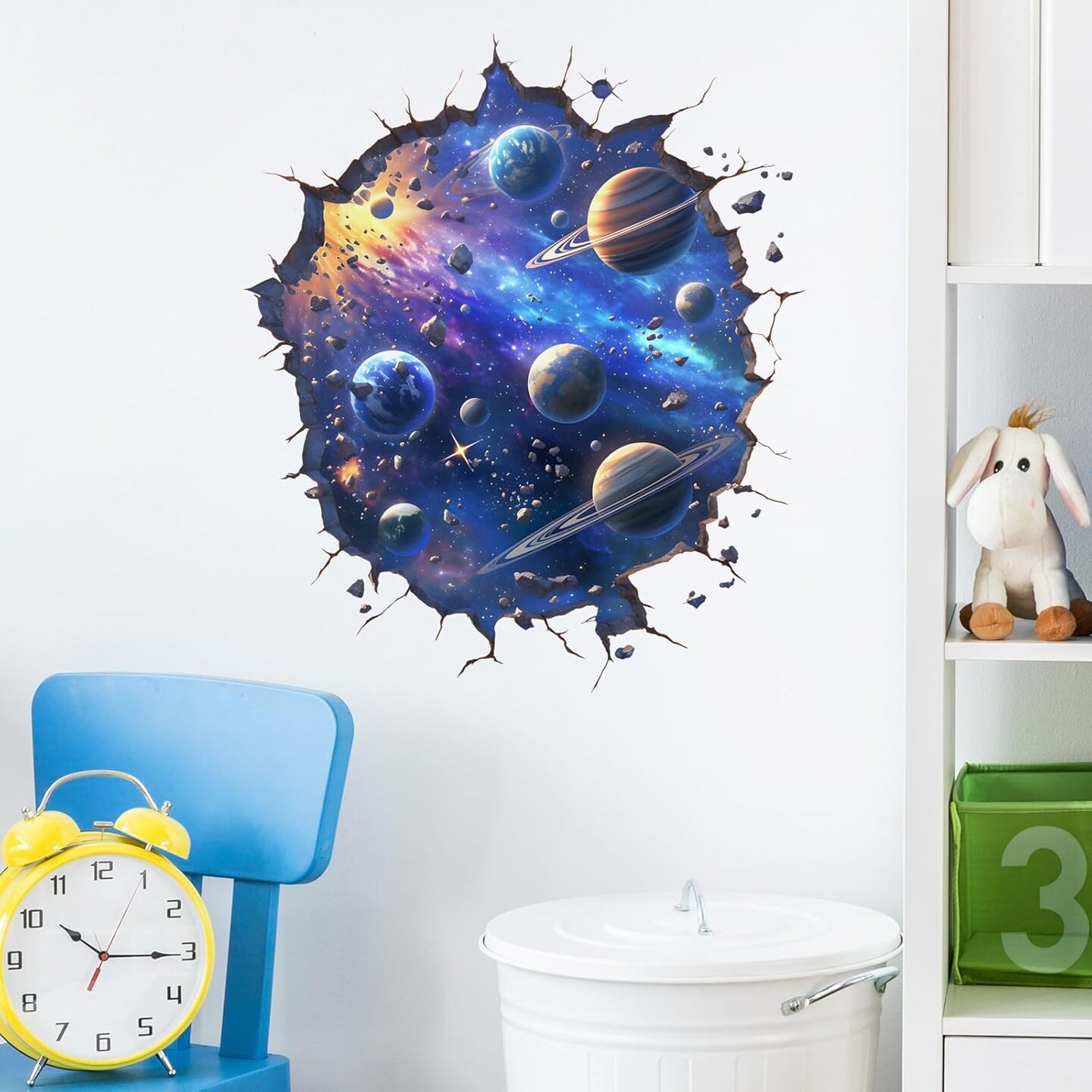 Beautiful Planets Wall Stickers 3D Universe Outer Space Nursery Broken Wall Wall Decals for Kid Boy Removable Peel and Stick Wall Art Home Decor Decoration for Preschool Living Room Bedroom