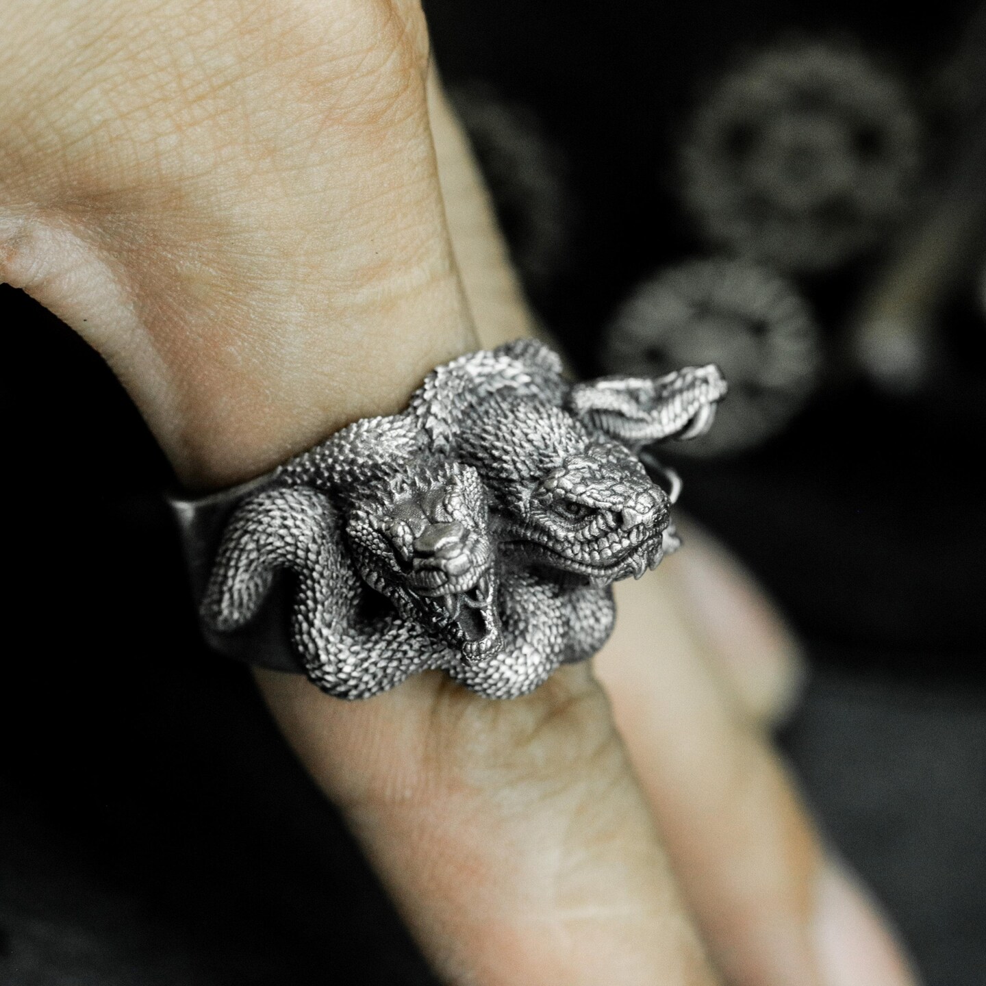High Polish 925 Sterling Silver Sea Snake Ring - Infinity Water Snake Head Design With Red CZ Stones, Size 7
