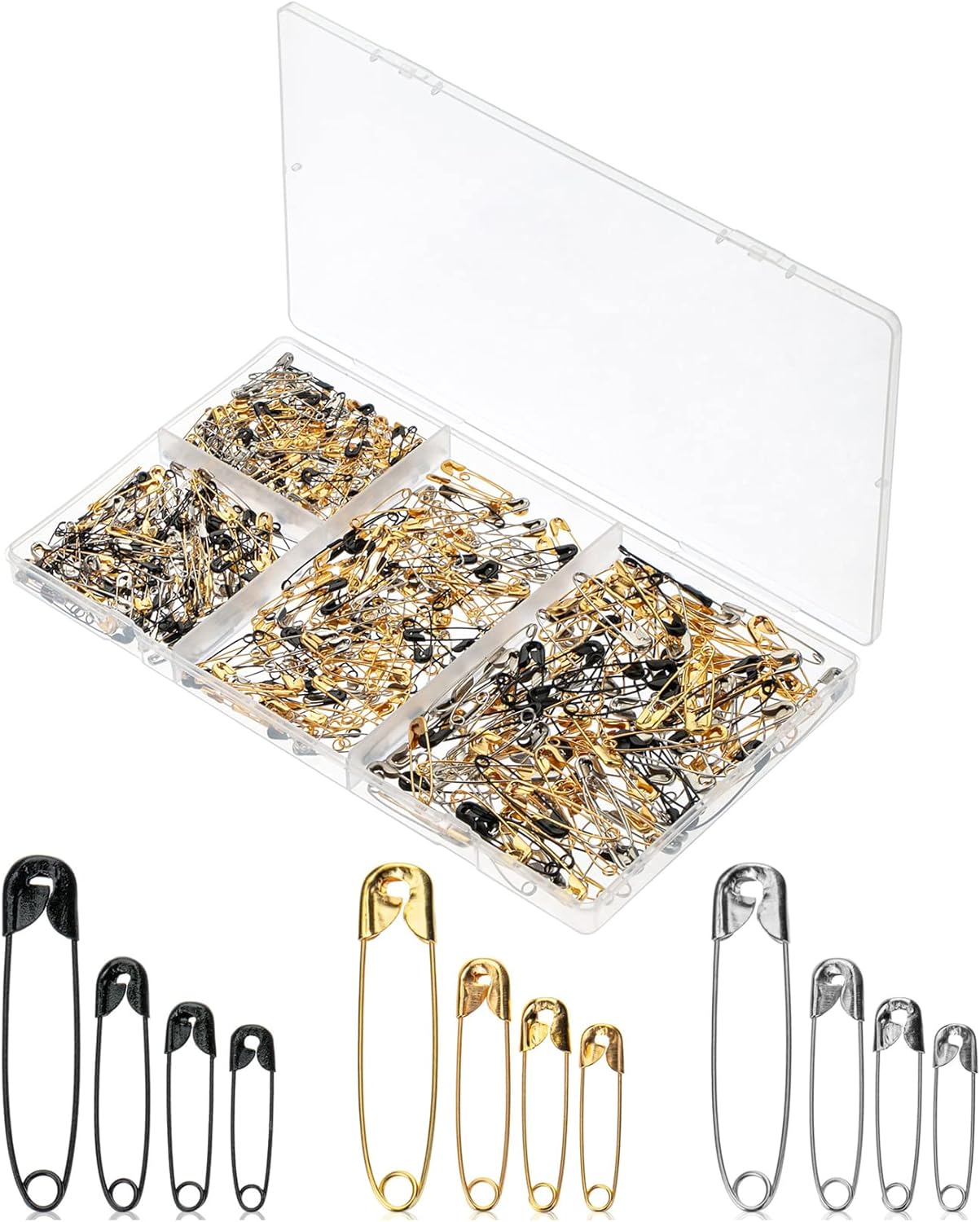 Safety Pins - 600 Pack, Small &#x26; Large Sizes, Assorted Colors, Ideal for Clothes