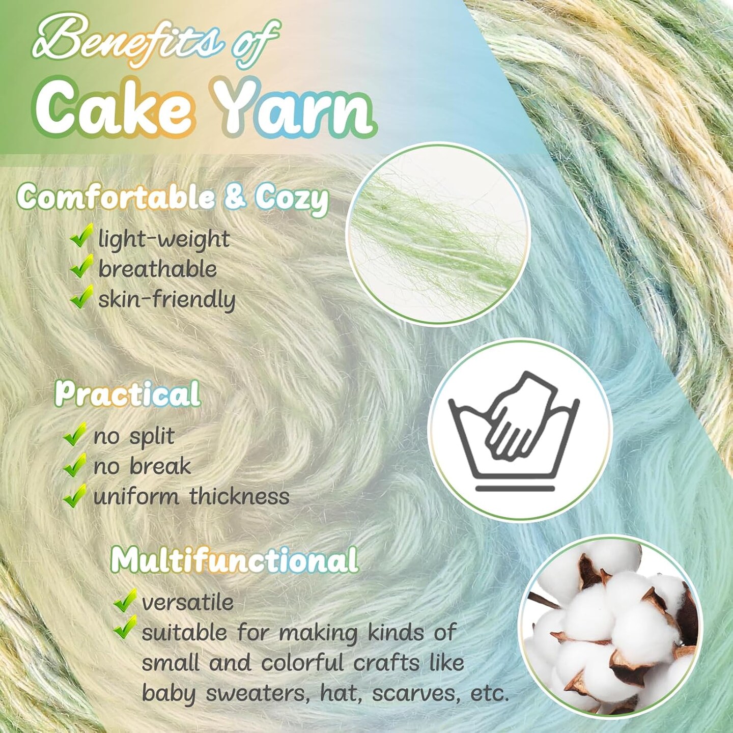 Aeelike Gradient Yarn for Crocheting, 3 Skeins Cake Yarn 100g (3.52 oz) 245m (267 Yards), Super Soft Ombr&#xE9; Yarns Cake Gradient Cake Yarn for Making Colorful Crafts, Green Gradient