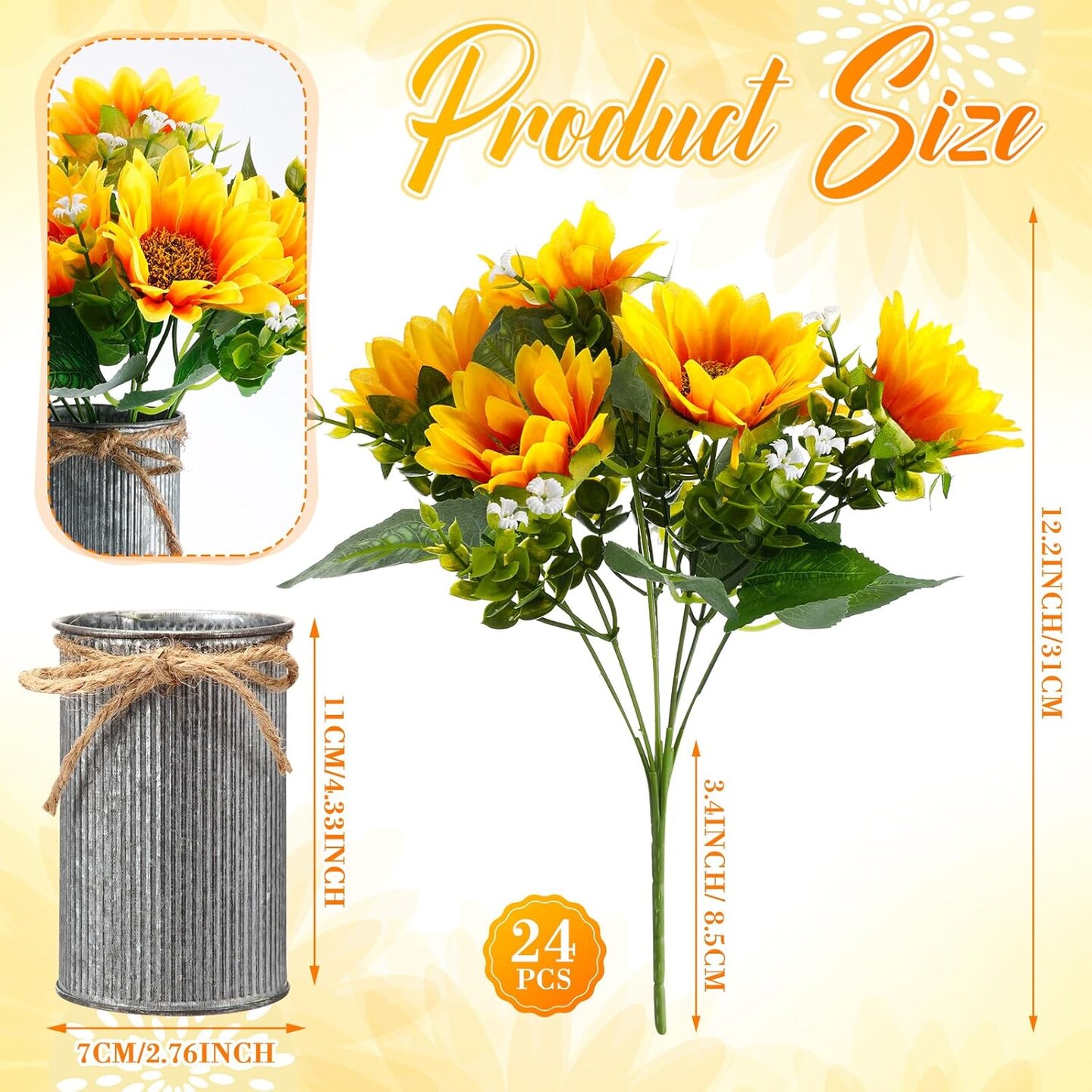 24 Sets Summer Sunflowers Artificial Flowers Tables Centerpieces