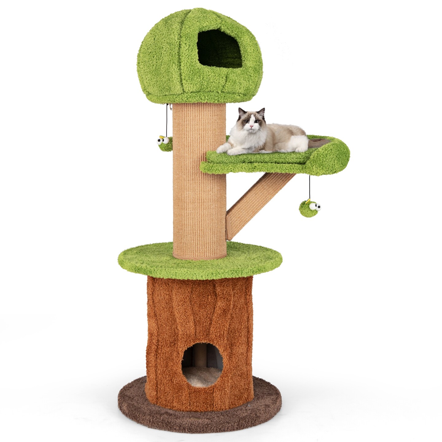 48-Inch Large Mushroom Shape Cat Tree with 2 Cute Condos and Branch-Shaped Scratching Posts