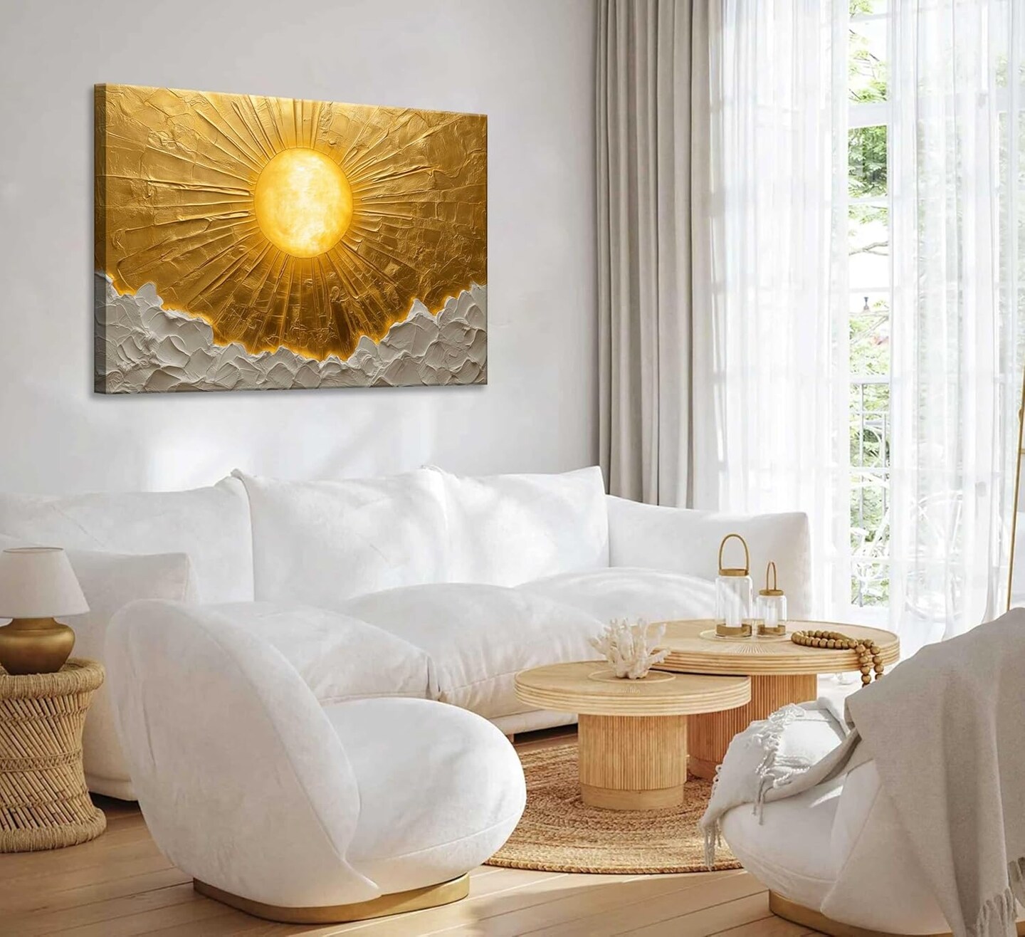 Summer Boho Sun Canvas Wall Art Bohemia Minimalism Golden Abstract Sunrise Sunset Modern Luxury Painting Picture Wall Decor Poster Print Artwork for Living Room Bedroom Office Home Decoration