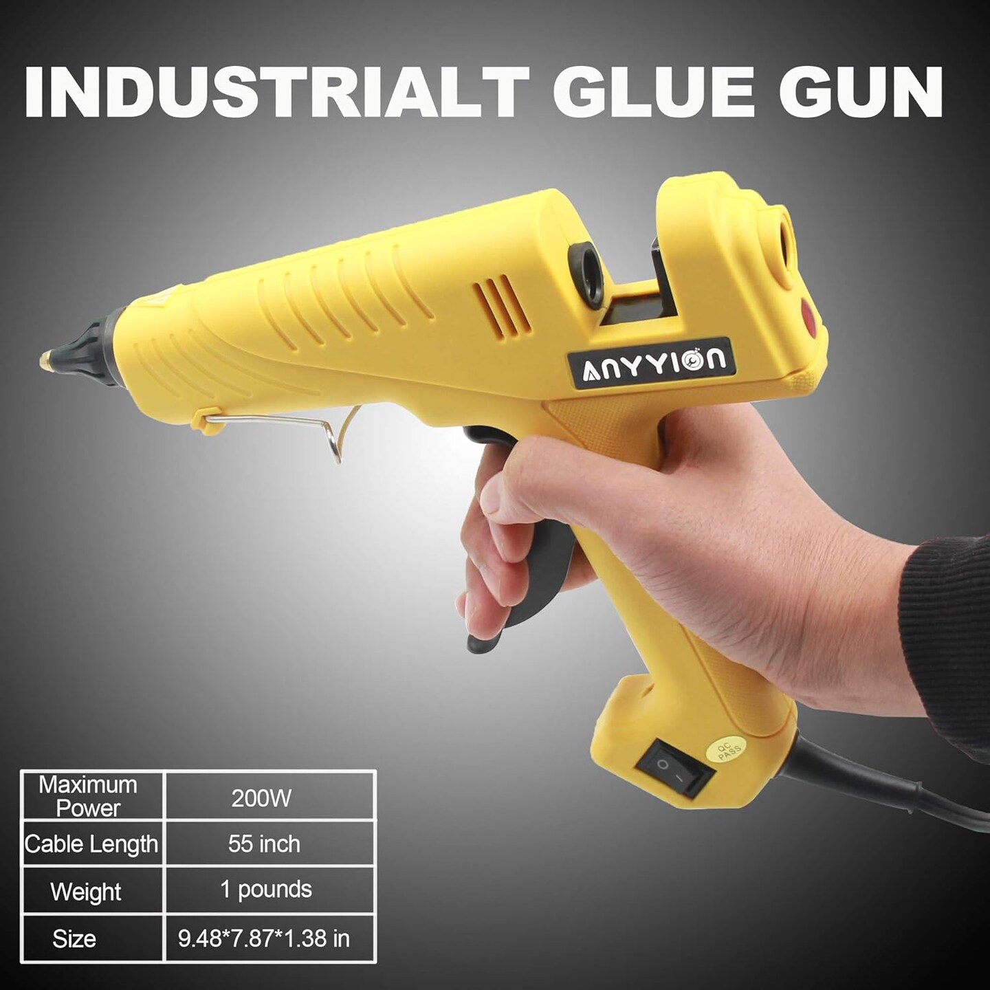200W Industrialt Glue Gun – High-Output Hot Melt Glue Gun – Professional Grade Hot Glue Gun for Carpentry, Repairs & Remodeling