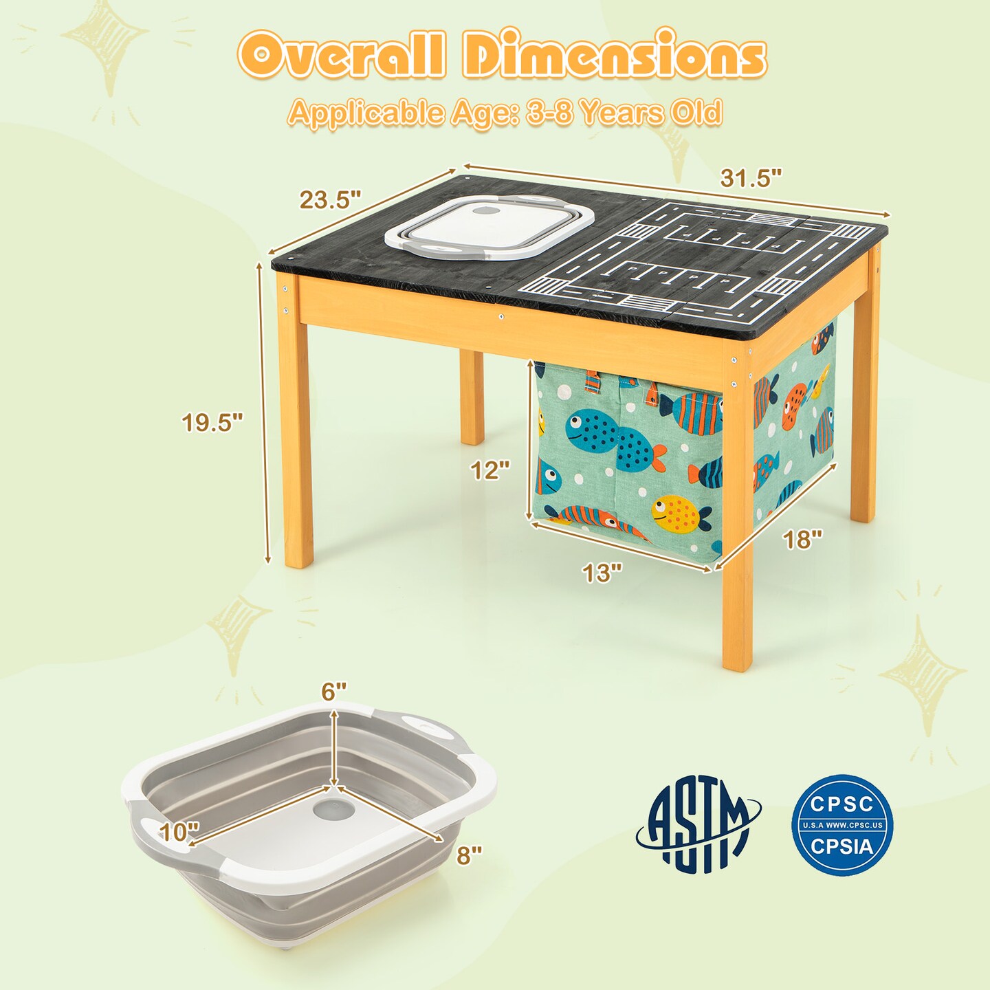 Natural Fir Wood Kids Sensory Activity Table with Storage Bins