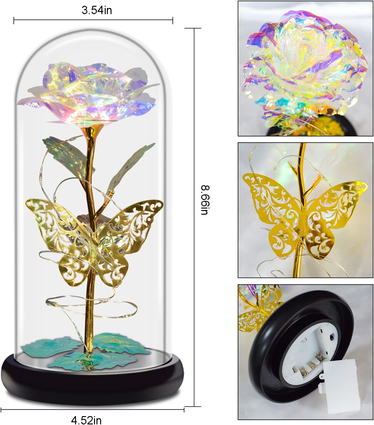 Birthday Gift for Women,Rose Flower Gifts for her,Artificial Flower Lasts in A Glass Dome, Unique Gifts is for Mothers Day,Christmas,Anniversary(Color)