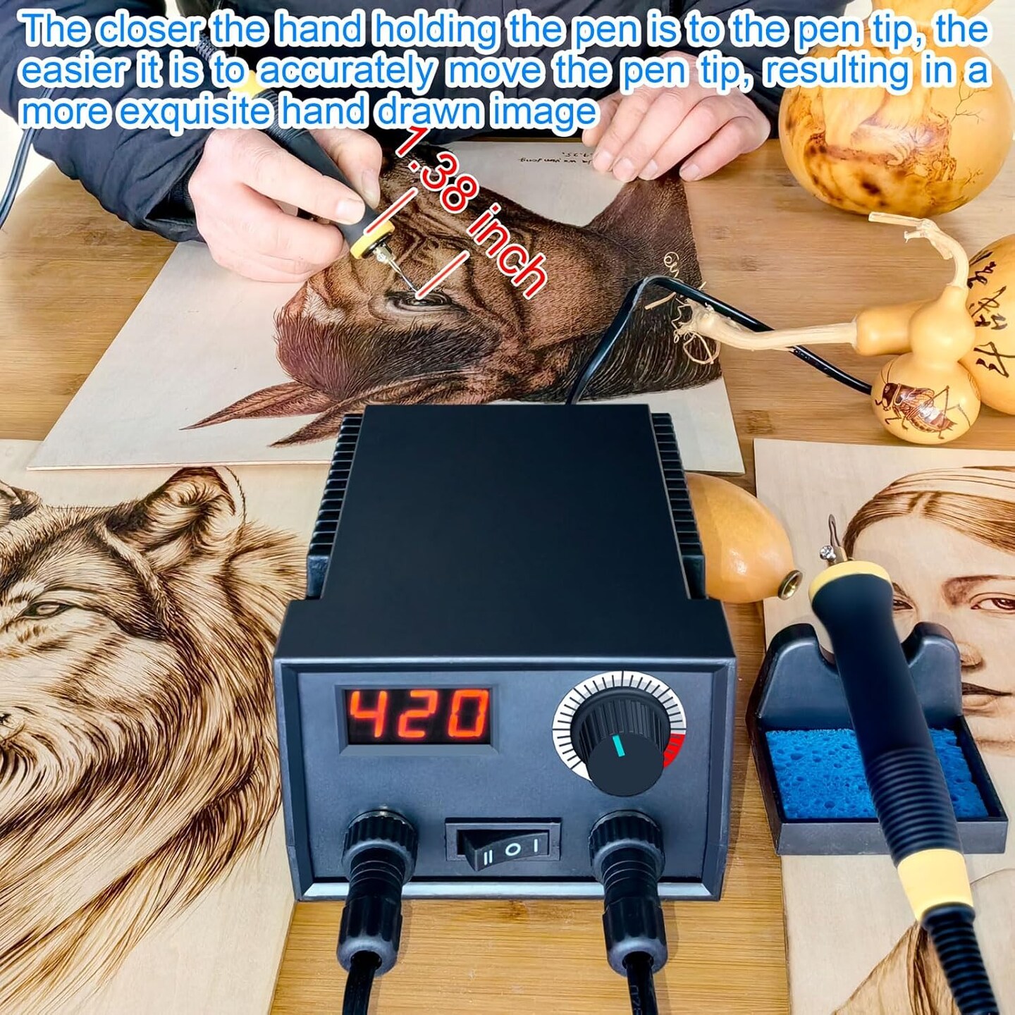 Wood Burning Tool, Wood Burner kit Pen 25~750&#x2103;, Wood Burning kit with Digital Thermometer Temperature Adjustable Temperature, 2 pyrographic Wood Burning pens, 23 Wood Burning Pen Tips