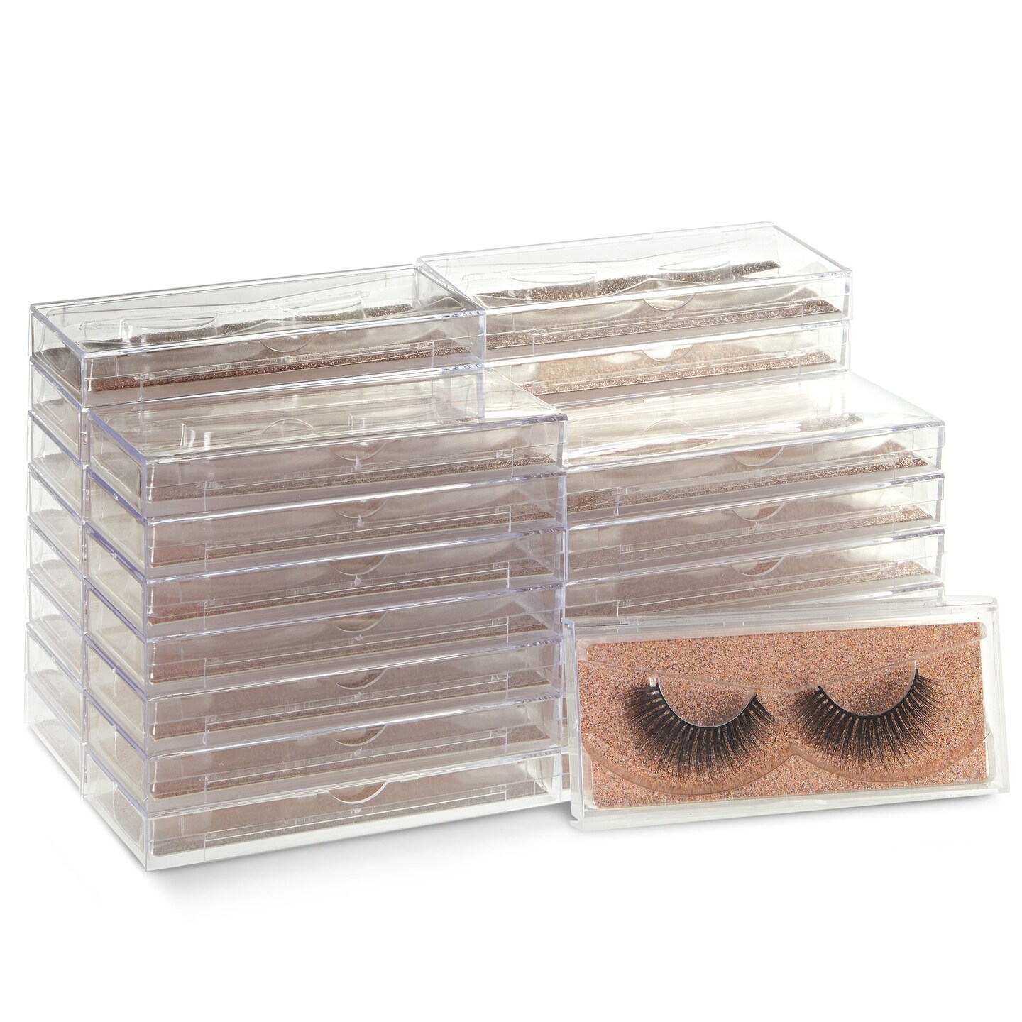 30-Pack Rose Gold Glitter Empty Eyelash Case for False Eyelashes, Lash Cases Empty Bulk Wholesale with Glitter Paper Card for Makeup Artists (4.4 x 2 Inches, 0.55" Width)