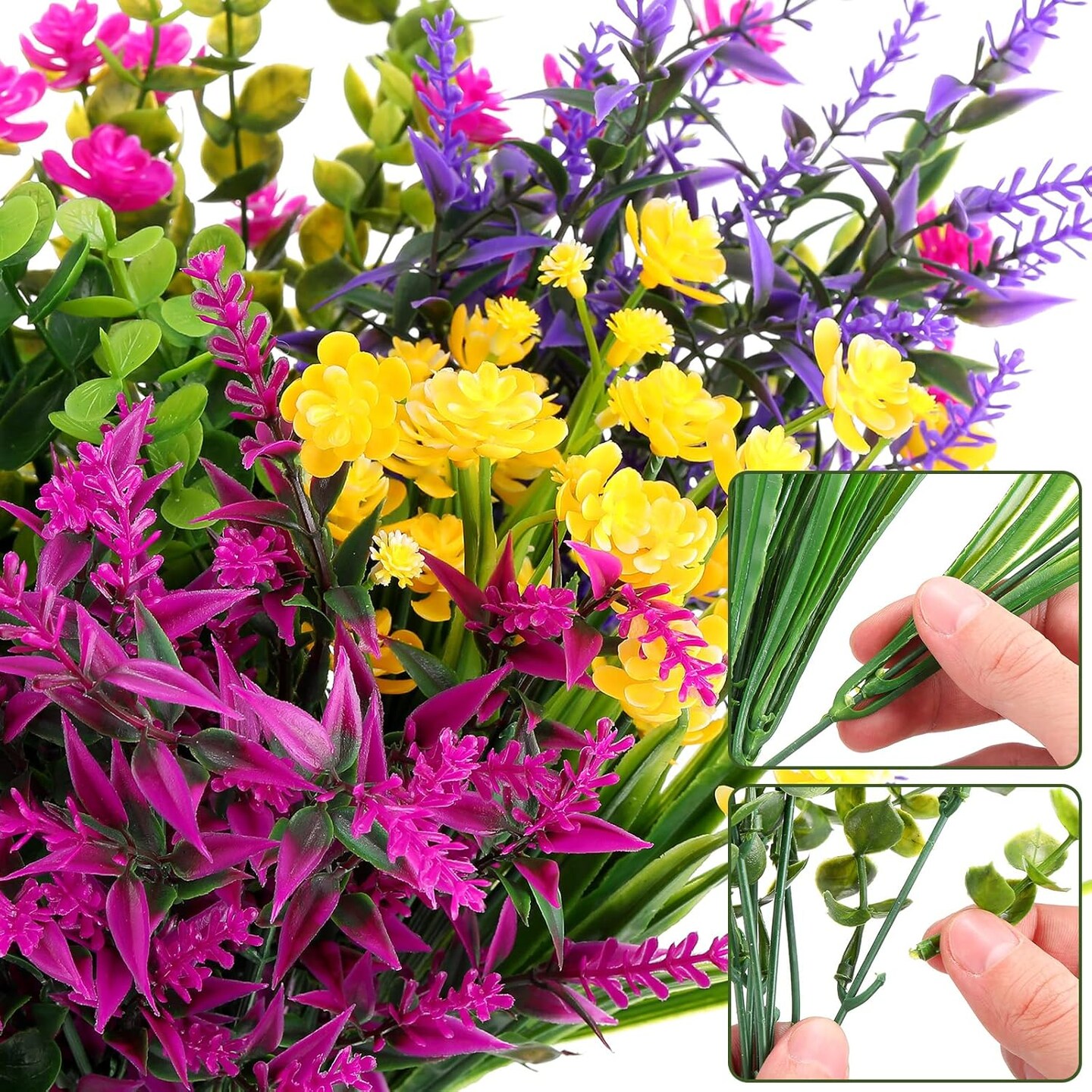 24 Bundles Artificial Fall Flowers – Faux Boxwood & Shrubs for Outdoor & Home Decor (Classic Style)