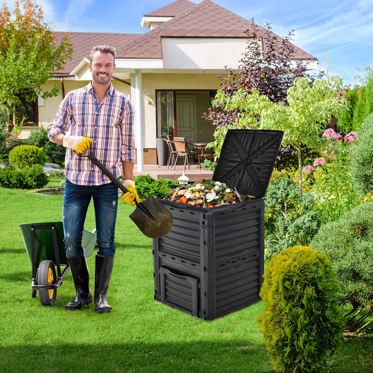 80-Gallon PP Composter Bin with Ventilation and Easy Access Door