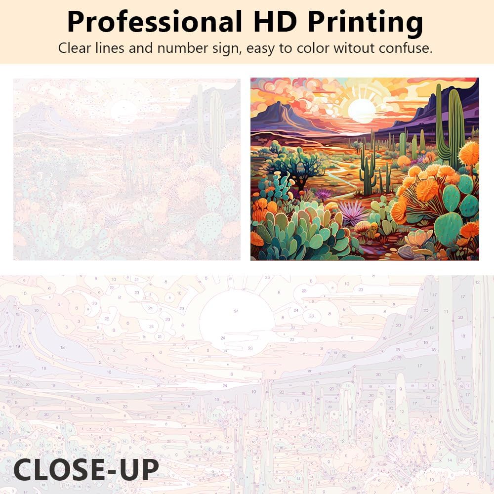 Succulent Paint by Numbers Kit for Adults, Landscape Paint by Numbers, Abstract Fantasy Desert Watercolor Adult Paint by Numbers