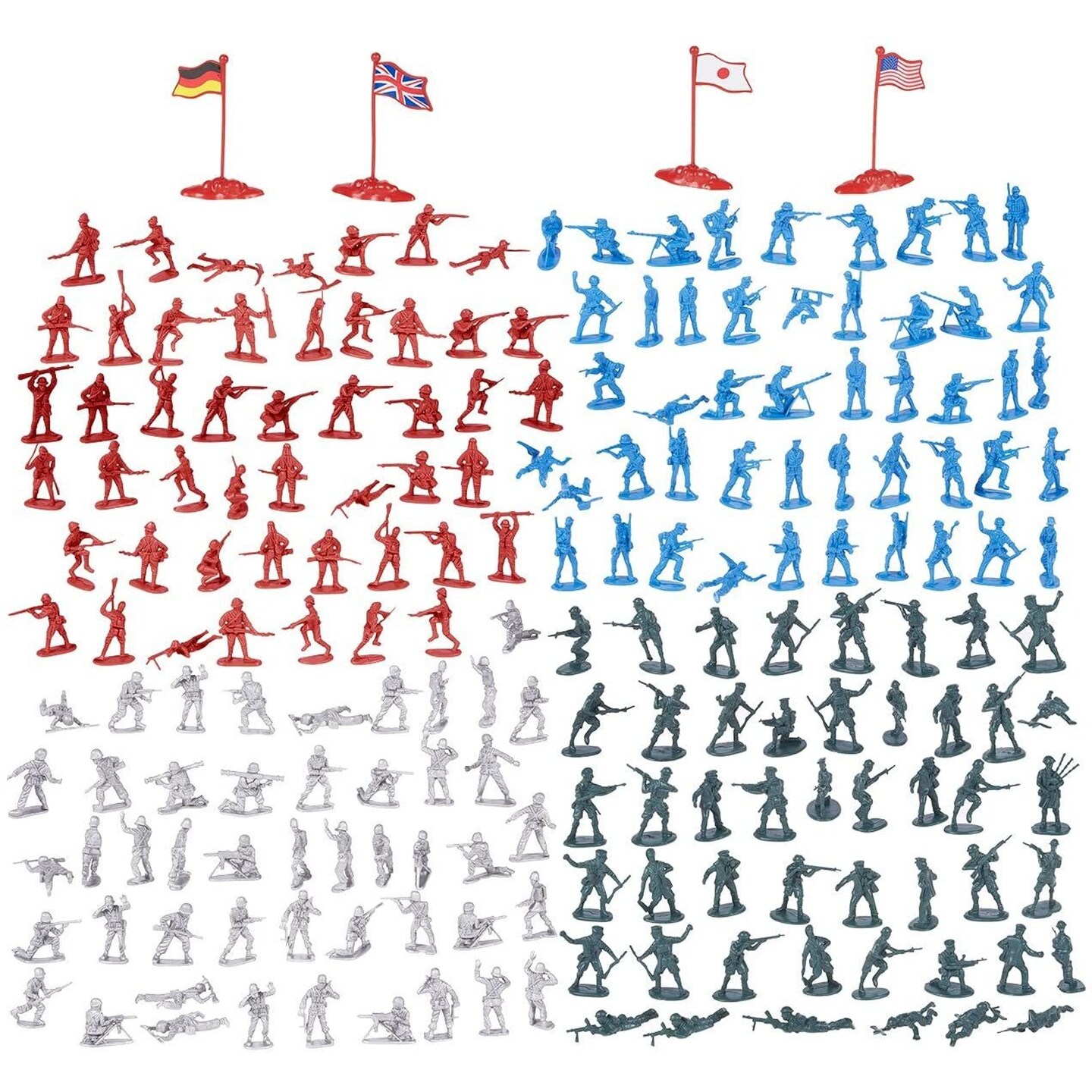 200-Piece Plastic Army Men for Boys &#x2013; Military Soldiers Guys Playset Action Figures with Flags (4 Colors)