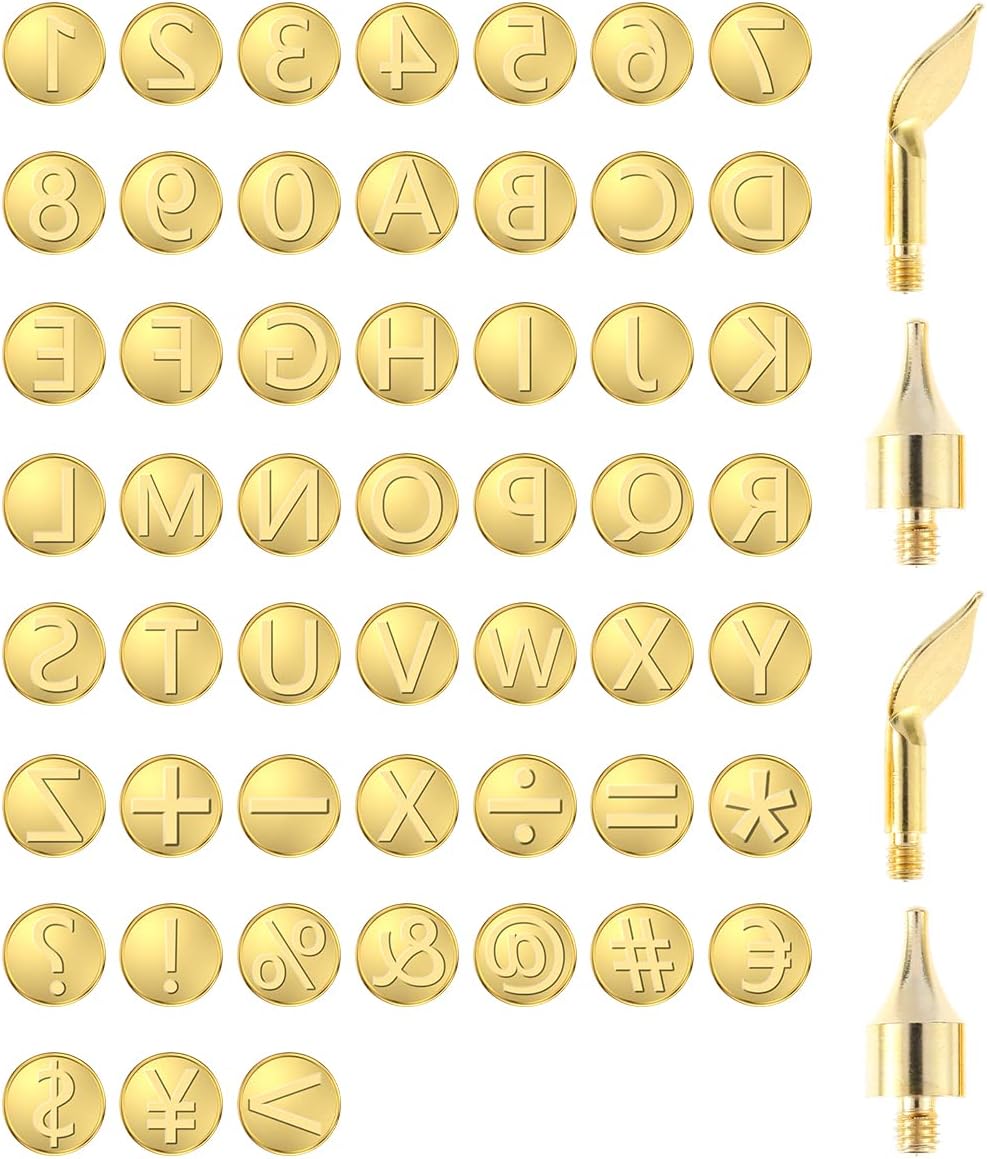 56Pcs Wood Burning Tip Set Letter Wood Burning Tool Including Alphabet Number Symbol Brass Alphabet Number Template for DIY Embossing Carving Craft Wood Burning