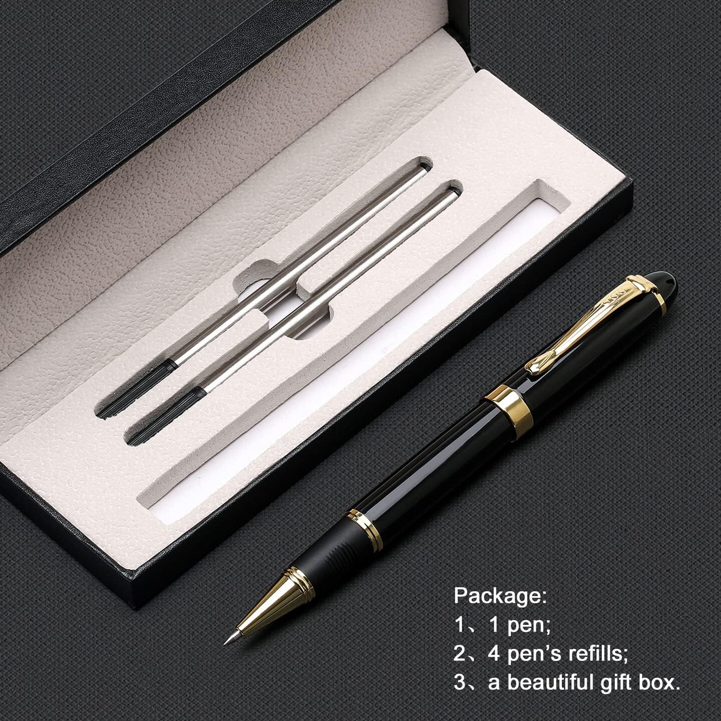 Ballpoint Pens Nice Ball Pen Best Gift for Men Professional Executive Office BallPens Classy Gift Box Ballpoint Black Refill Line width 0.5mm (Black)
