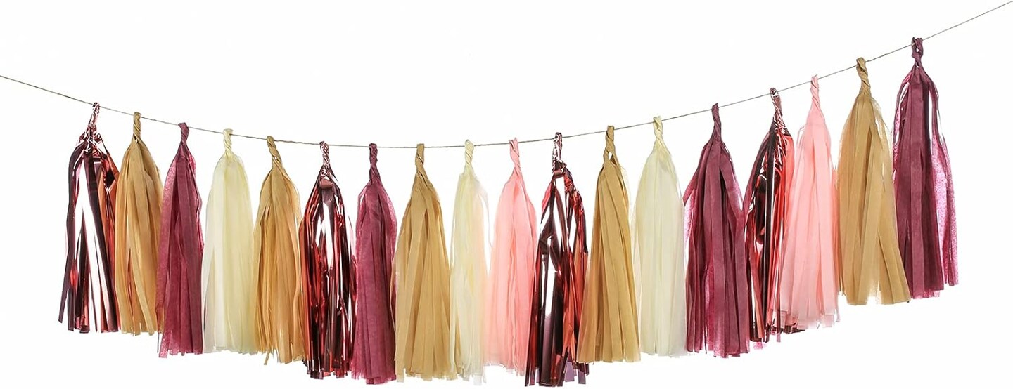25 PCS Burgundy Tassels Garland Tissue Paper Tassels Banner DIY Kit Baby Shower Decorations Fall Wedding Burgundy Wedding Women Birthday Party Thanksgiving Day Decorations