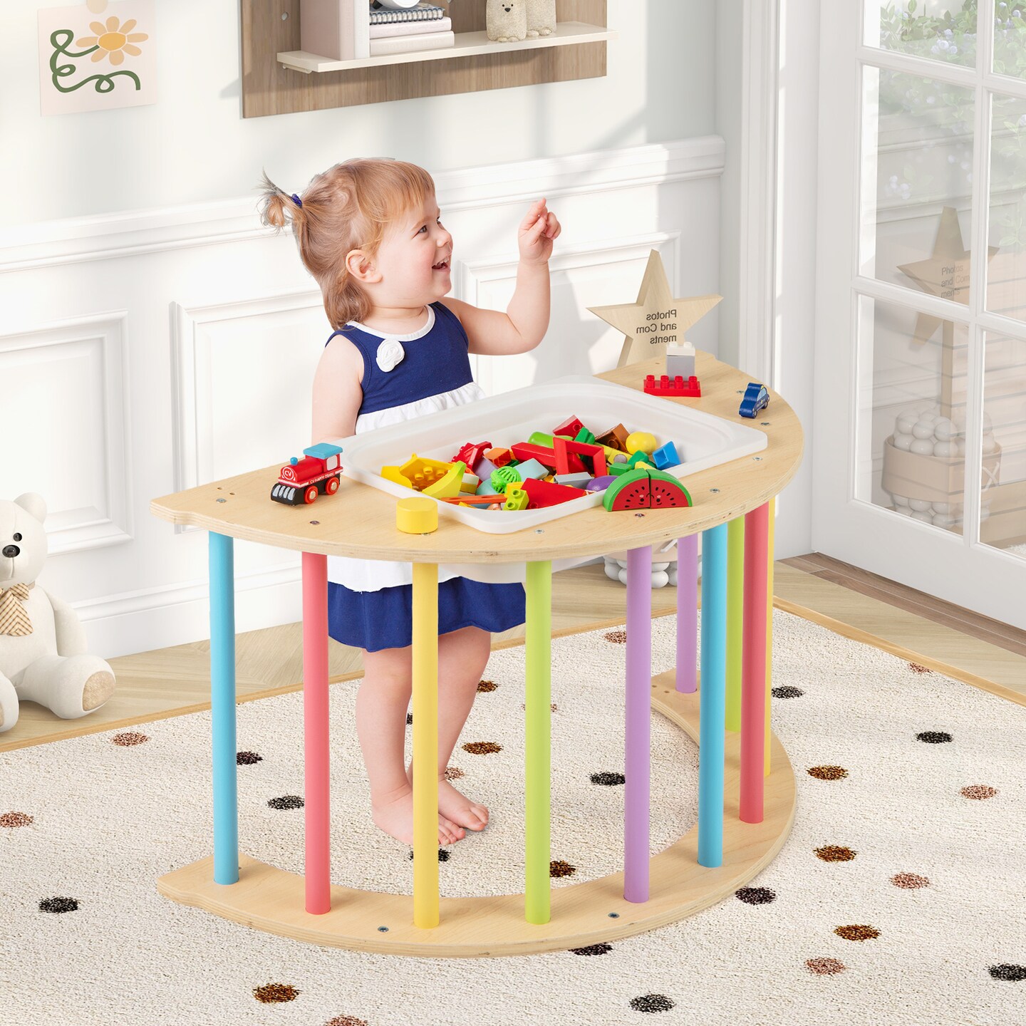 Wooden 6-in-1 Kids Climbing Arch Playset with Cushion, Storage Bin and Safety Features