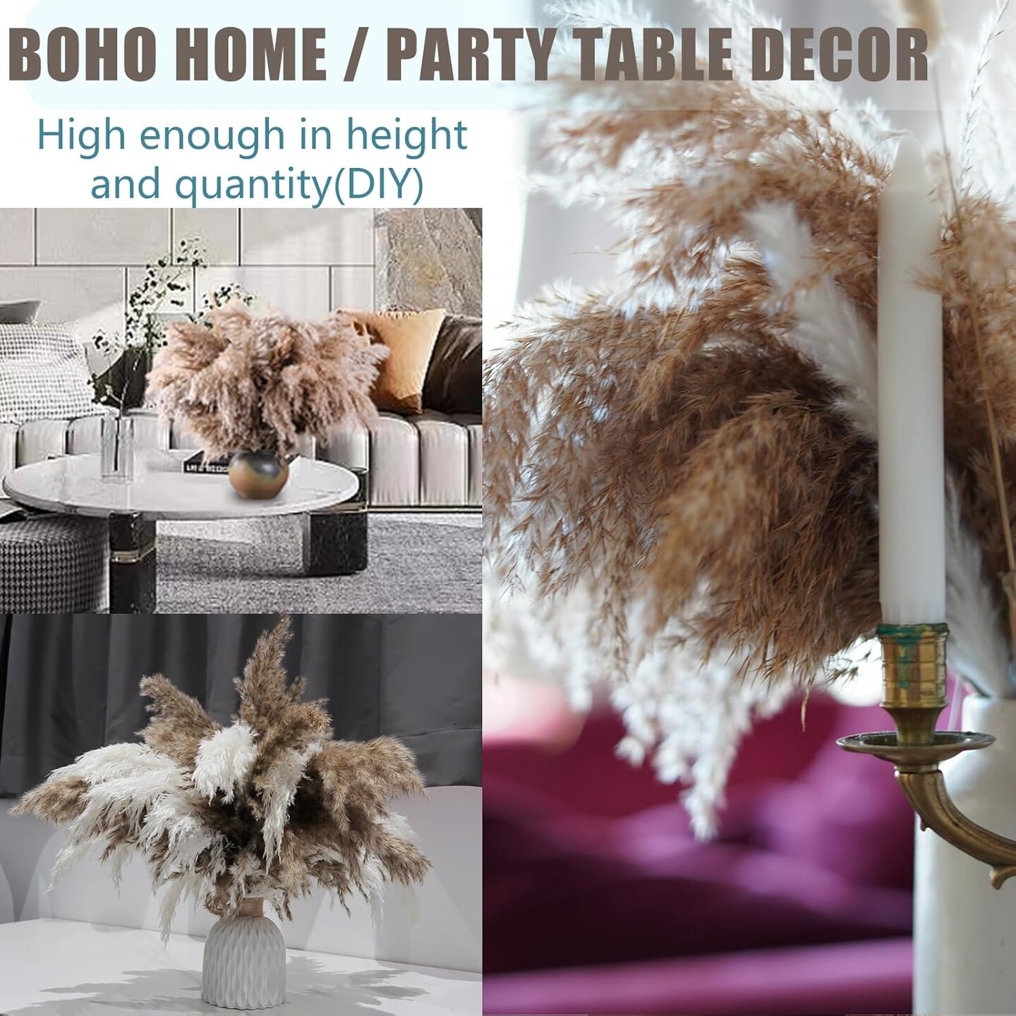 30 Stems Home Decor - Natural Dried Pampas Grass, Fluffy Brown Pompas Grass, Dry Small Pampas Bulk for Living Room Table Decor