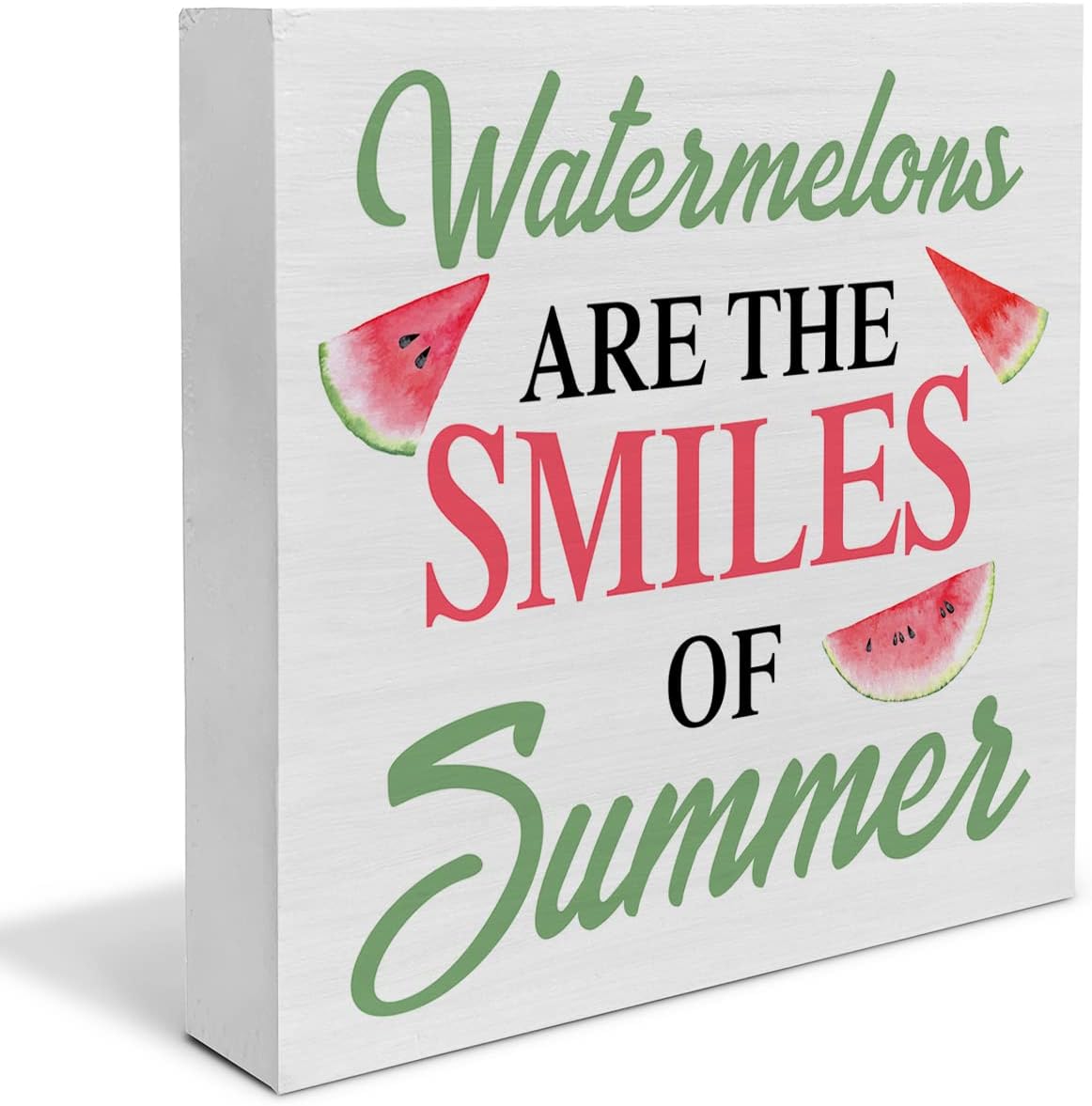 Summer Tabletop Decor Watermelon Summer Wood Box Sign Art Blocks Desk Decor Tabletop Wall Home Kitchen Decoration 5 X 5 Inch