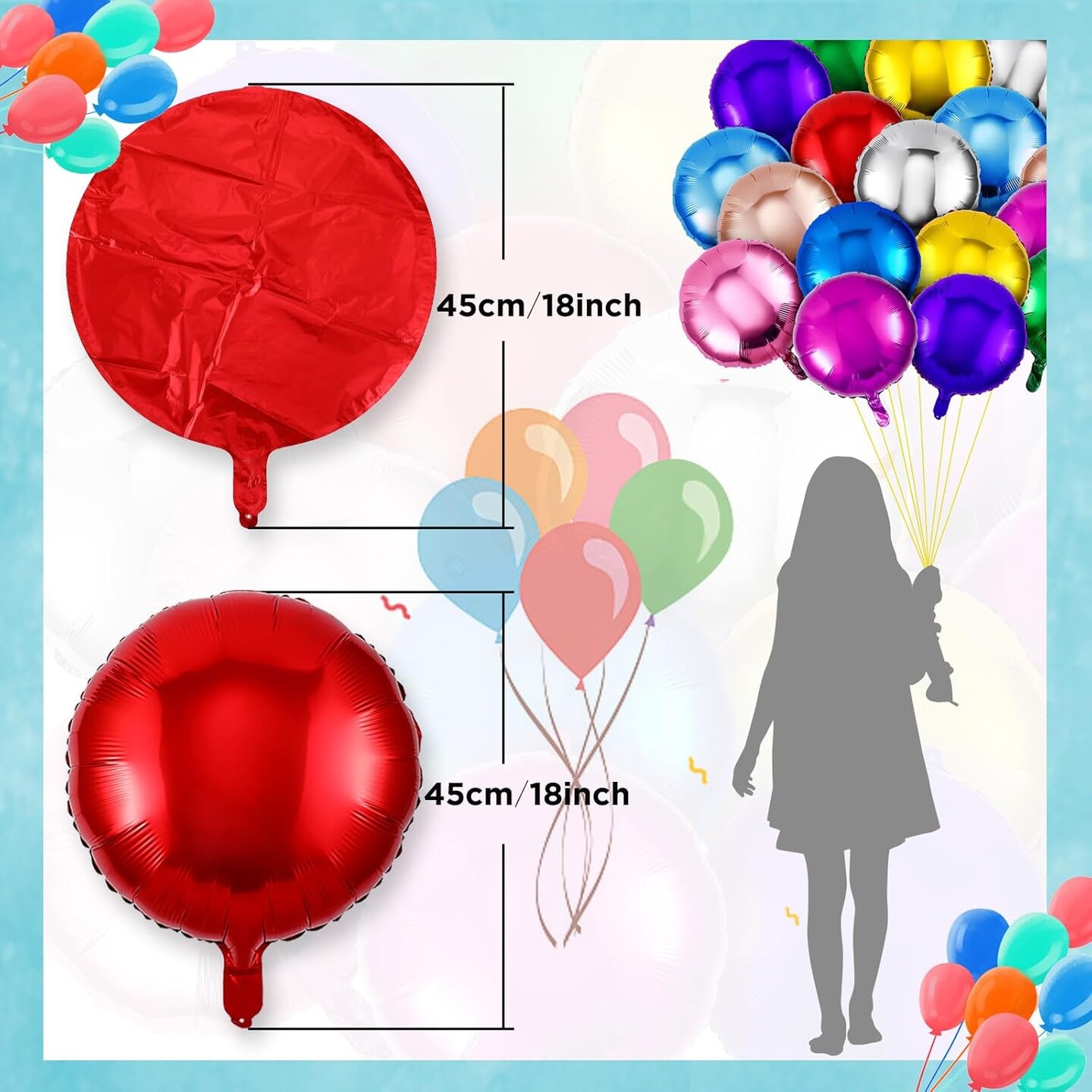 100 Pcs 18 Inch Round Foil Balloons Aluminum Foil Helium Balloons Bulk for New Year Party Birthday Baby Shower Graduation Wedding Decor(Mixed Colors)
