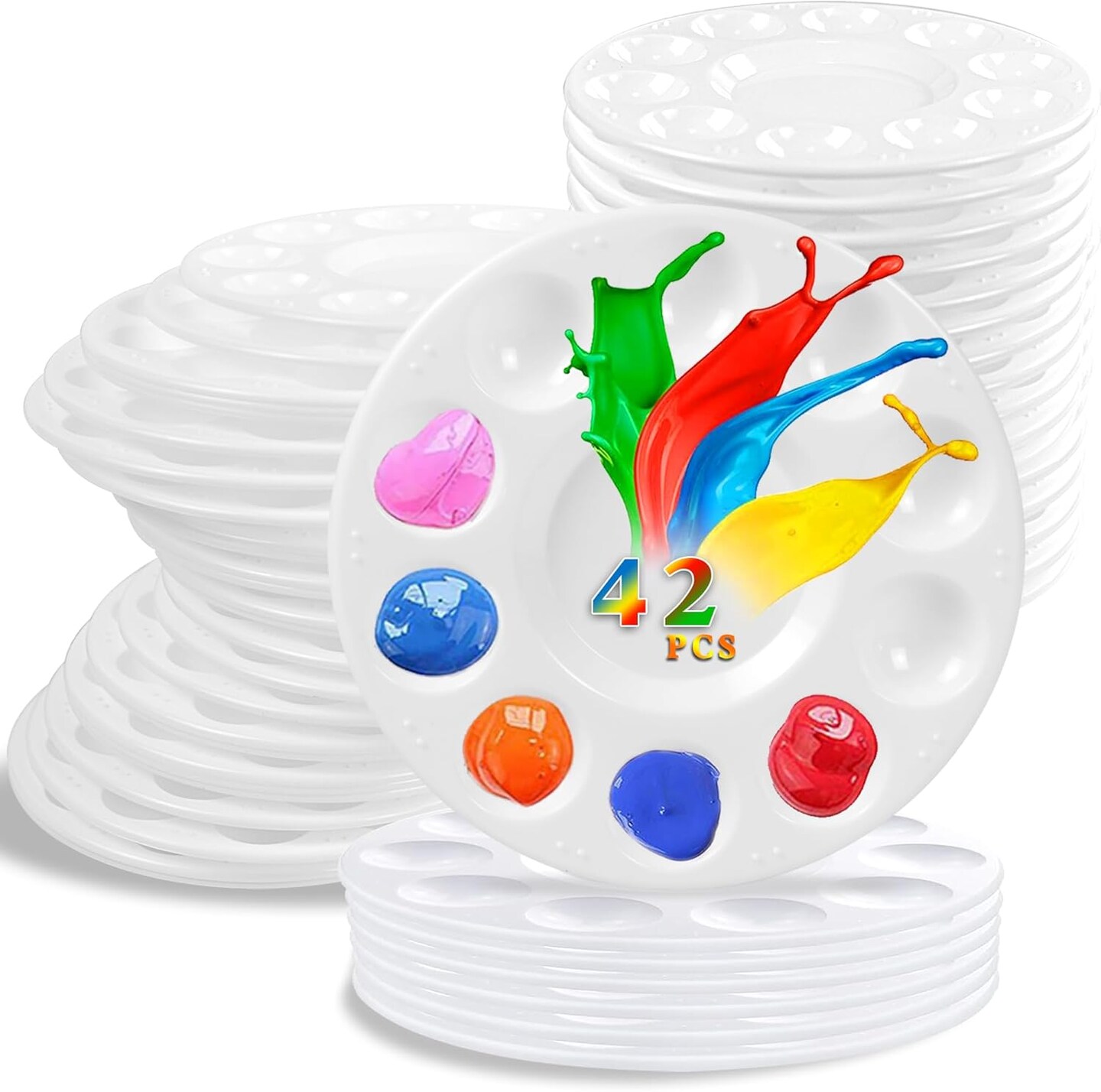 Art Paint Tray Palettes Plastic Pallets for Kids or Student to Craft DIY Painting or Birthday Painting Party White