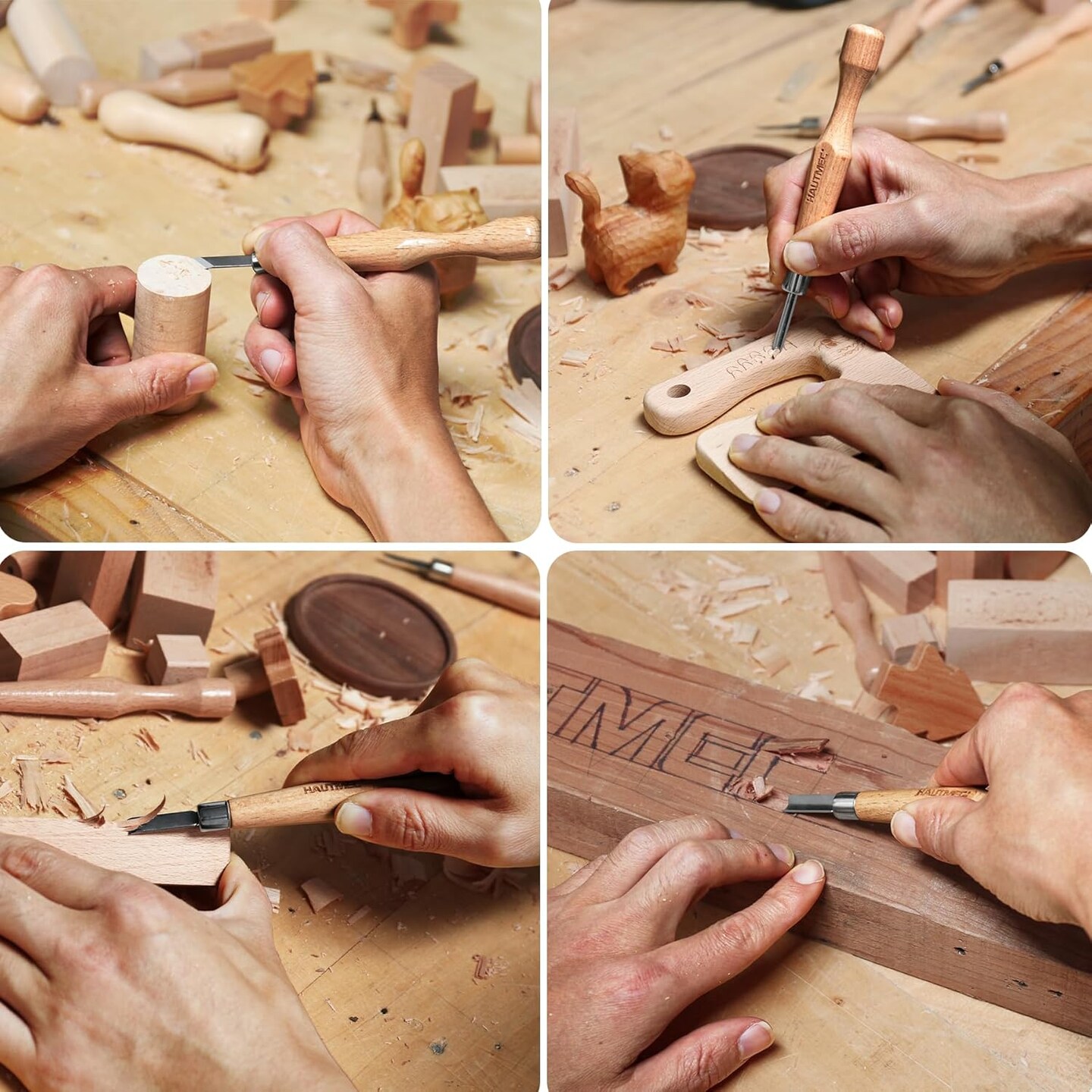 Wood Carving Tool Set - 10 PCS Hand Carving Knives and Chisels for DIY Sculpture Carpenter Experts & Beginners, HT0391