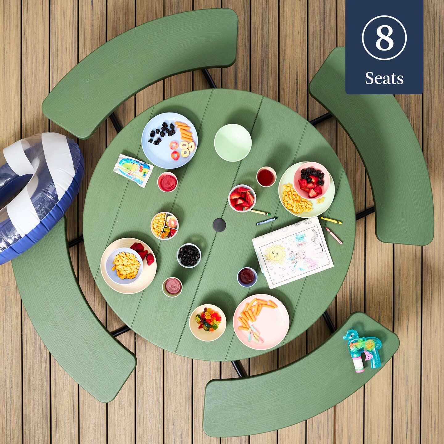 Best Choice Products 8-Person Circular Outdoor Picnic Table w/ 4 Benches, Umbrella Hole, 2000lb Capacity